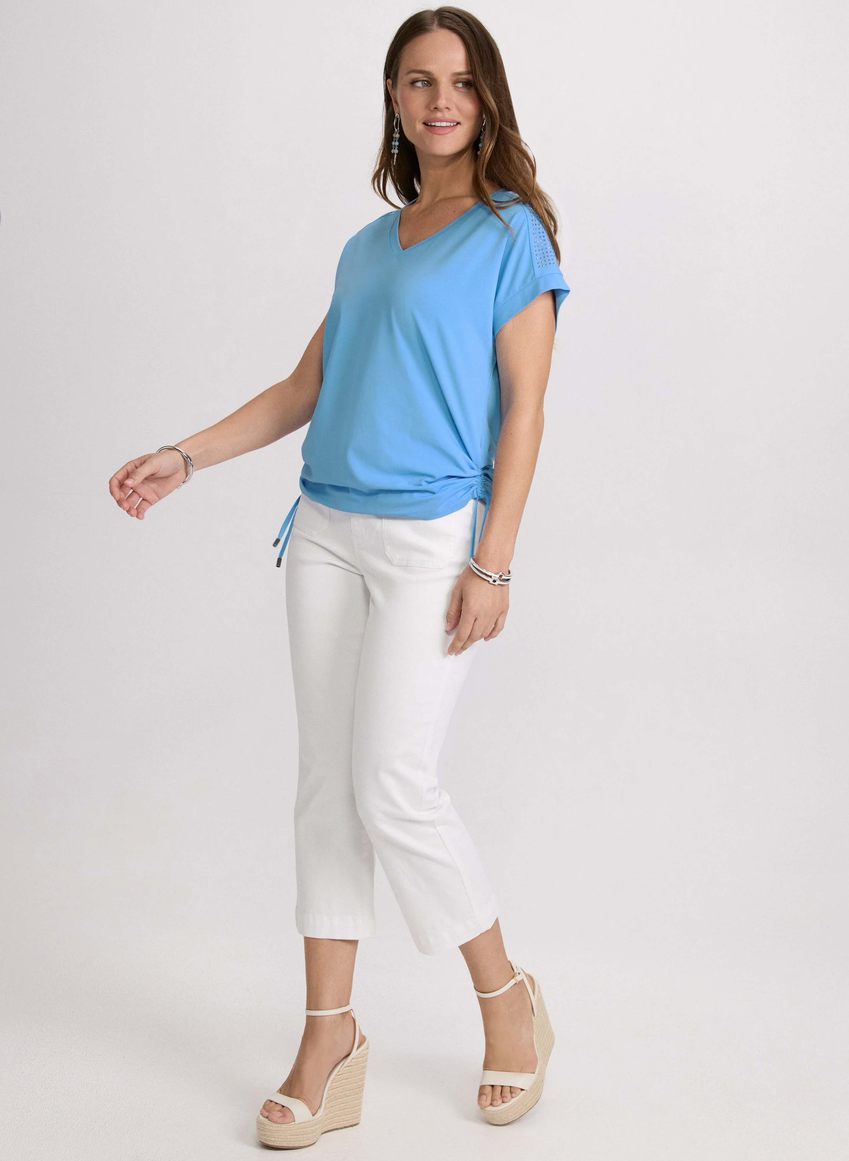 Ruched Rhinestone Detail T-Shirt - Image 3