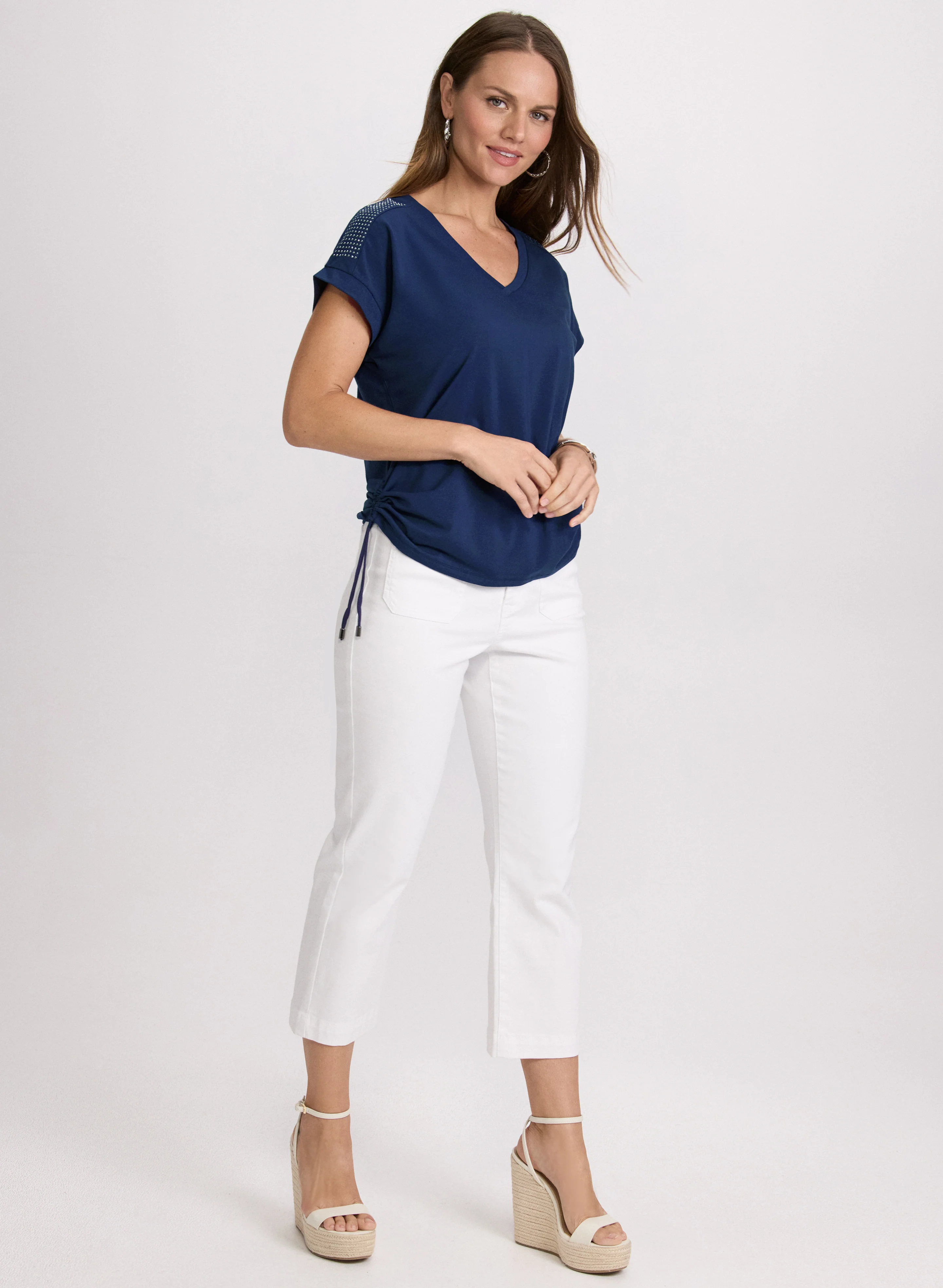 Ruched Rhinestone Detail T-Shirt - Image 3
