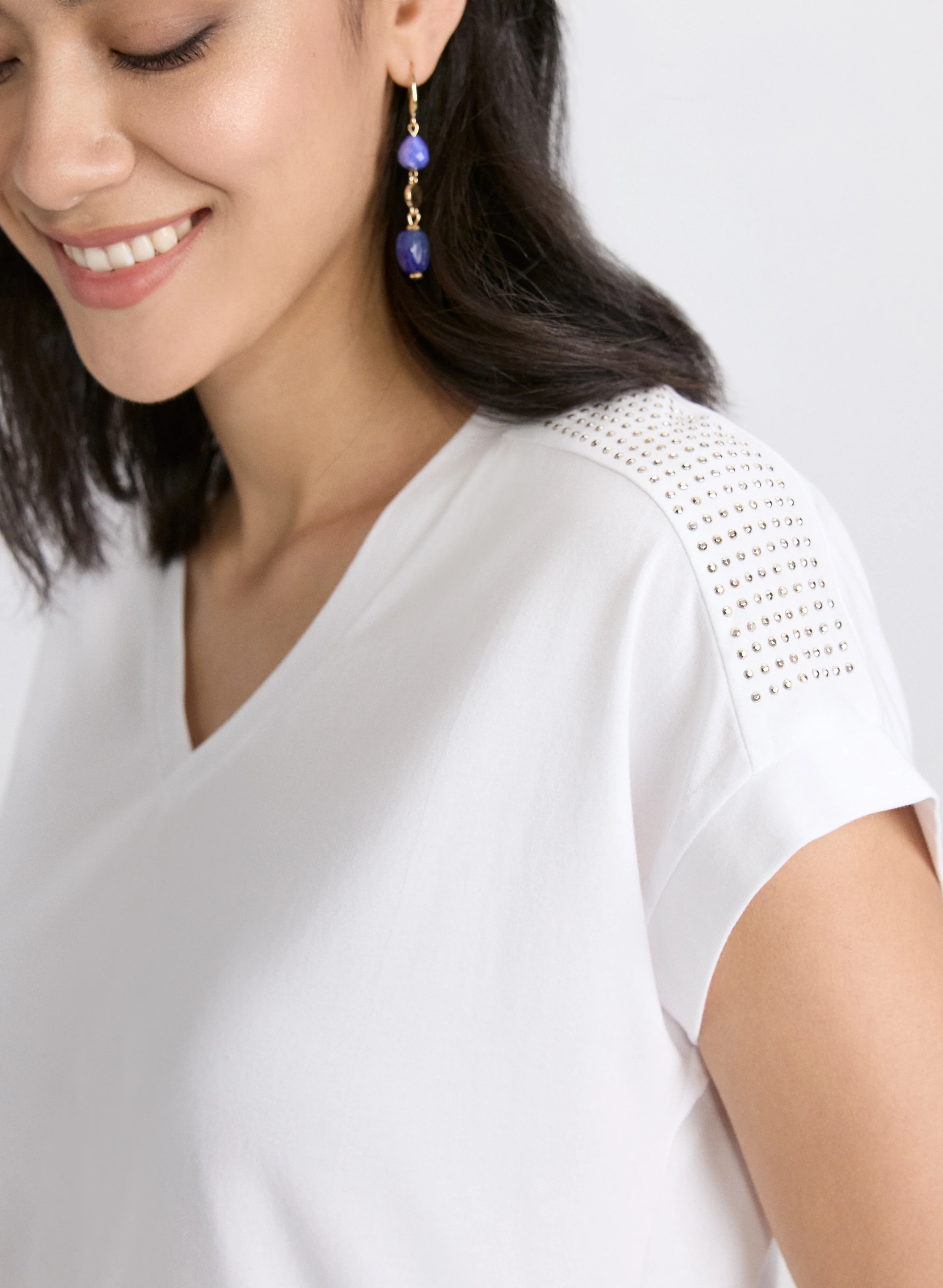 Ruched Rhinestone Detail T-Shirt - Image 2