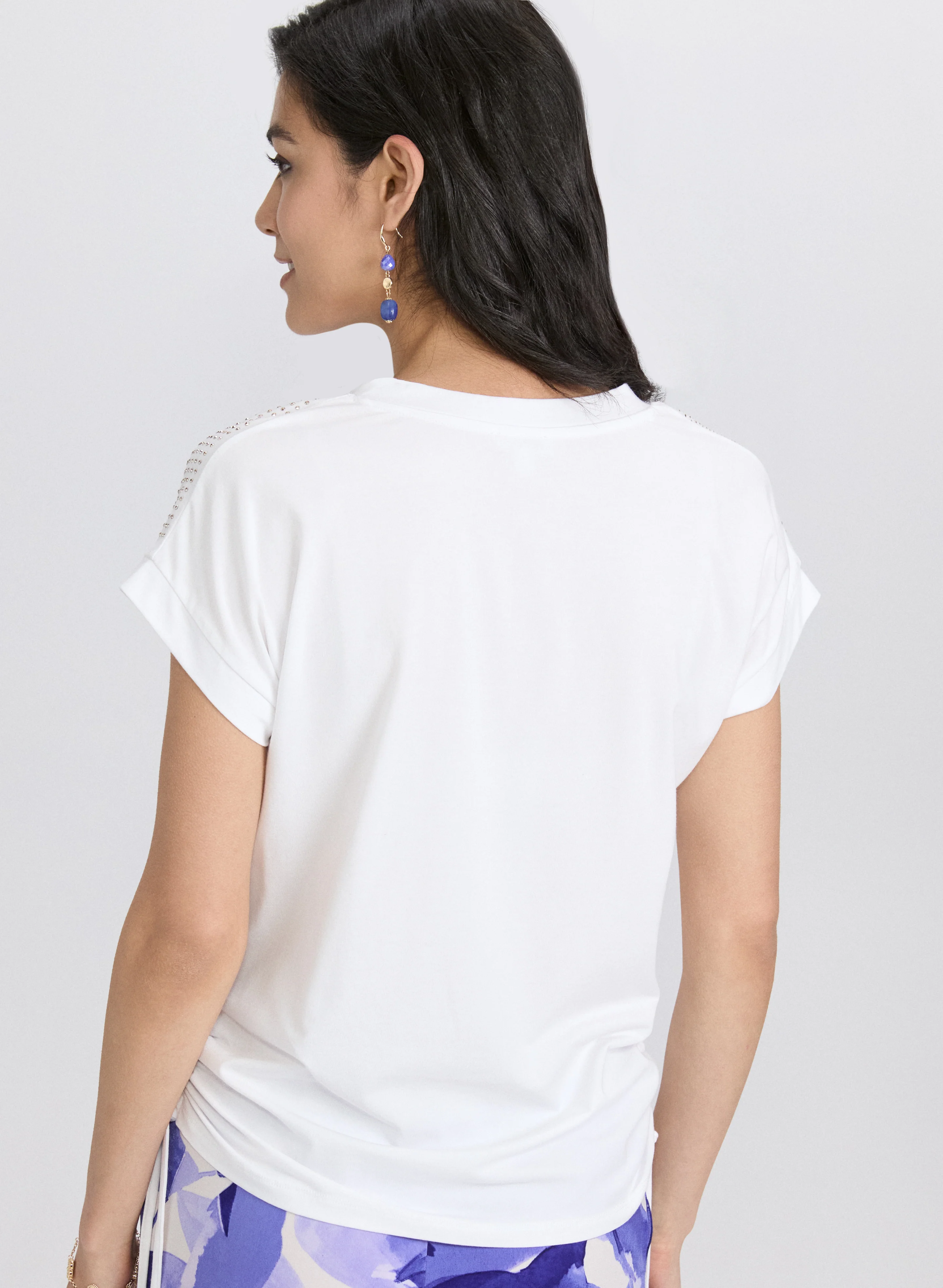 Ruched Rhinestone Detail T-Shirt - Image 4