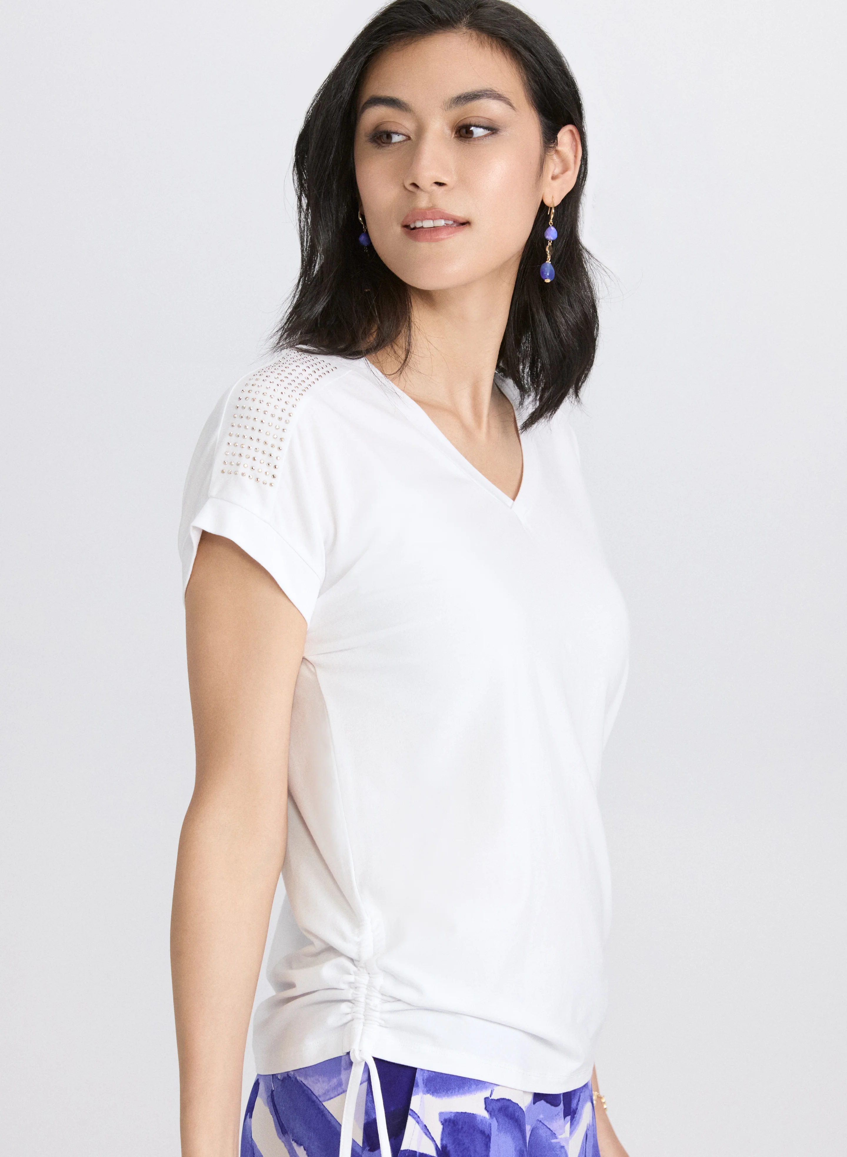 Ruched Rhinestone Detail T-Shirt - Image 5