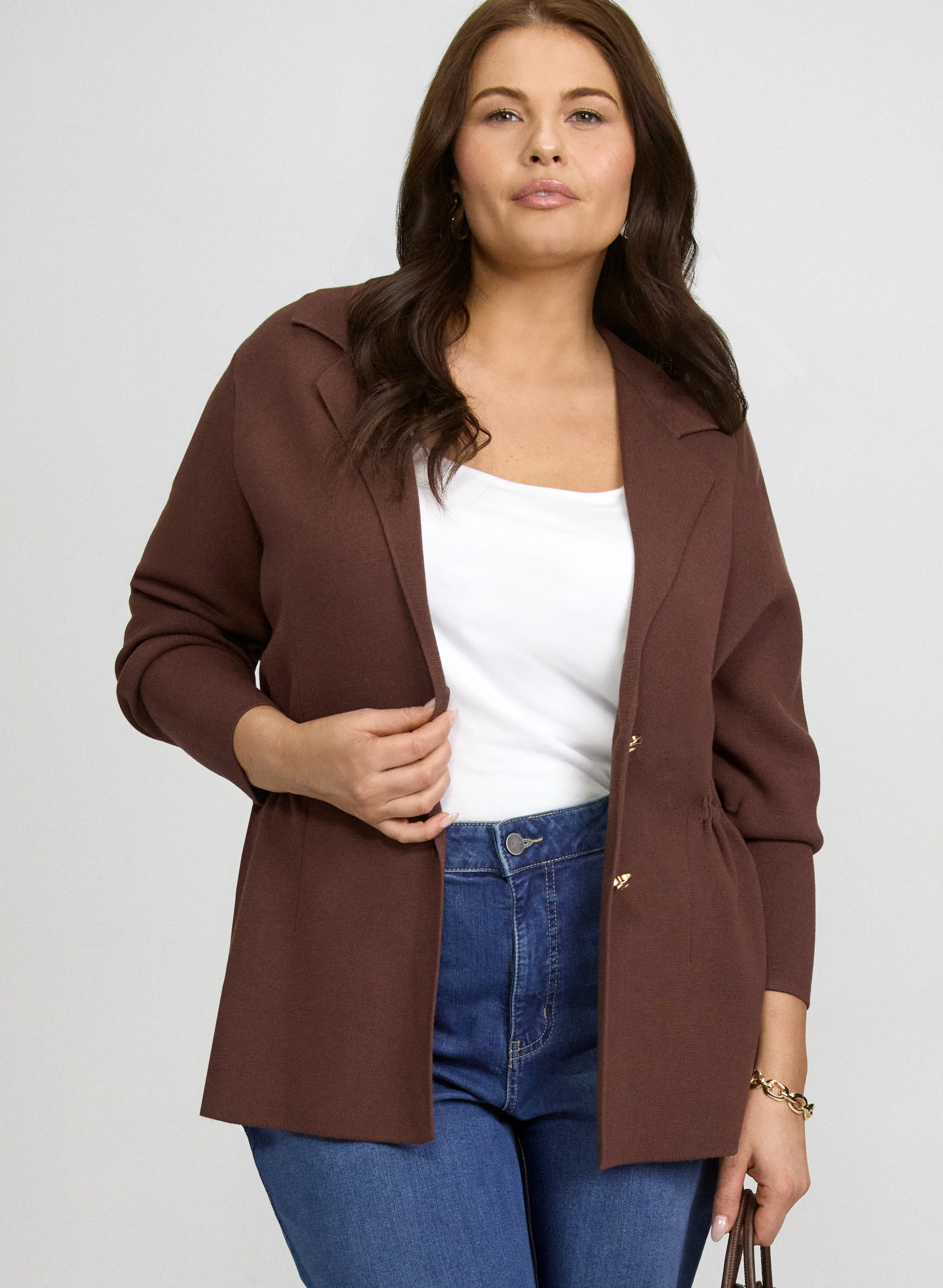 Ruched Waist Knit Blazer