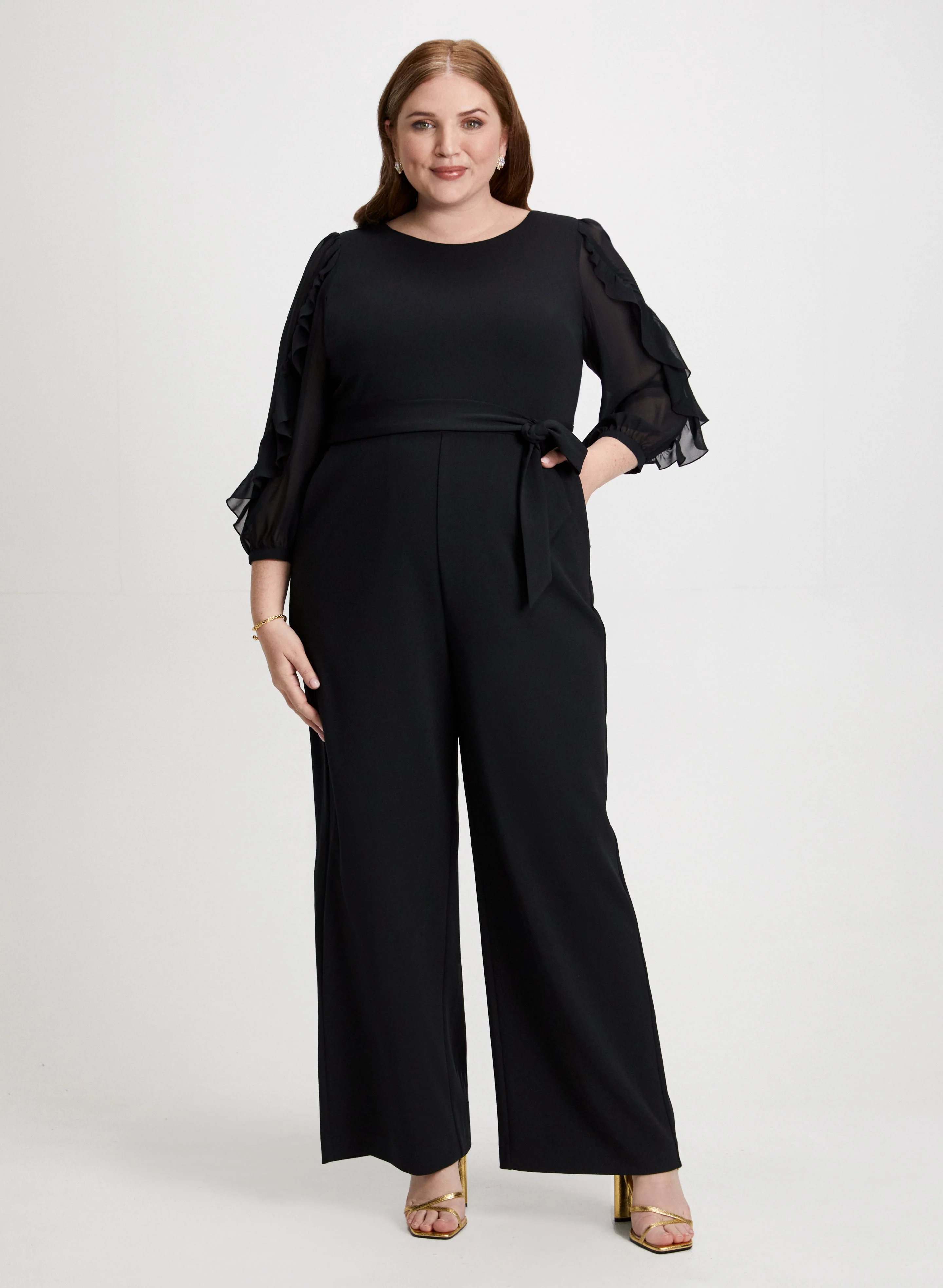 Ruffle Sleeve Jumpsuit & Braided Cuff Bracelet