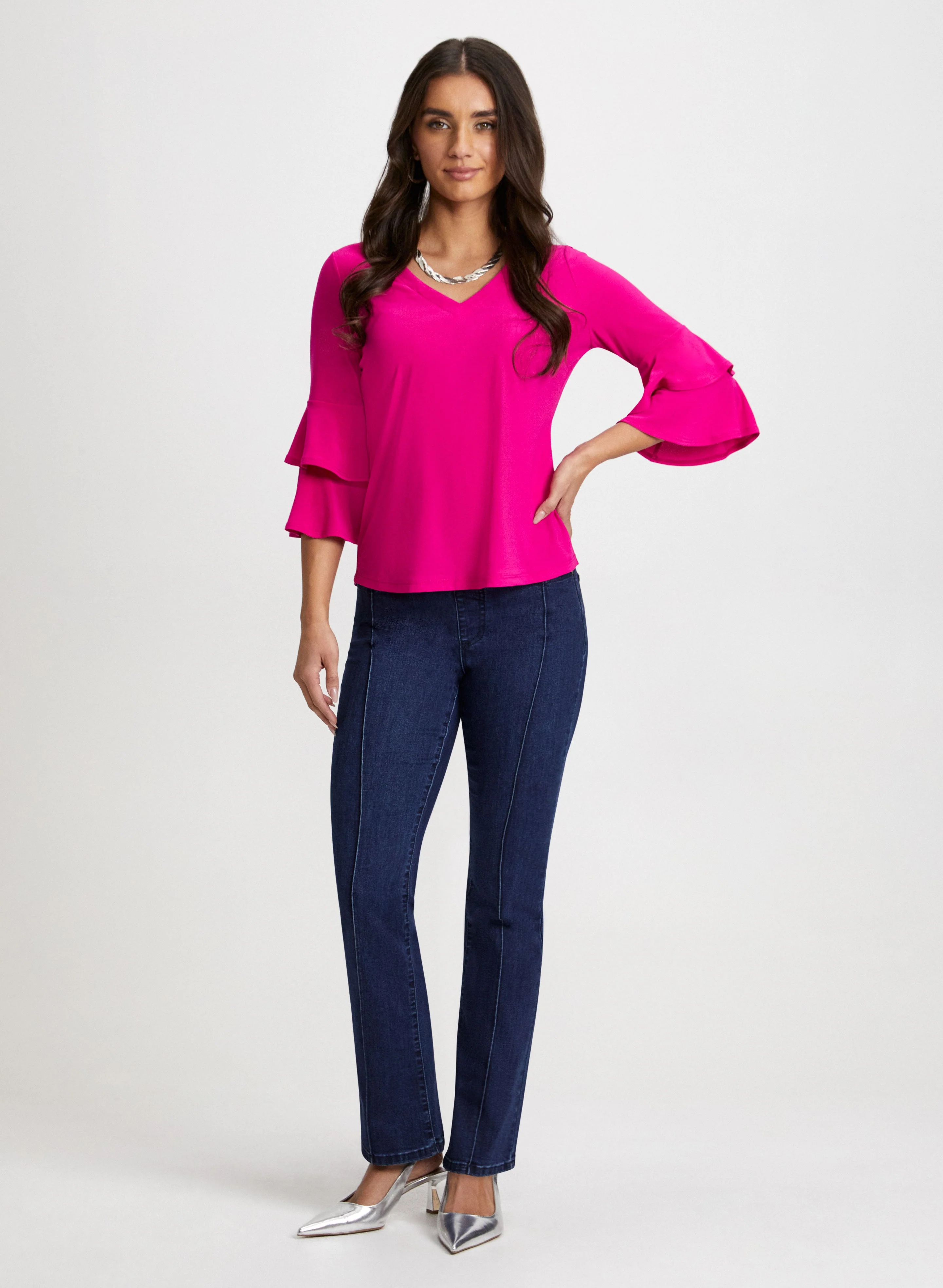 Ruffle Sleeve Tunic & Bootcut Jeans