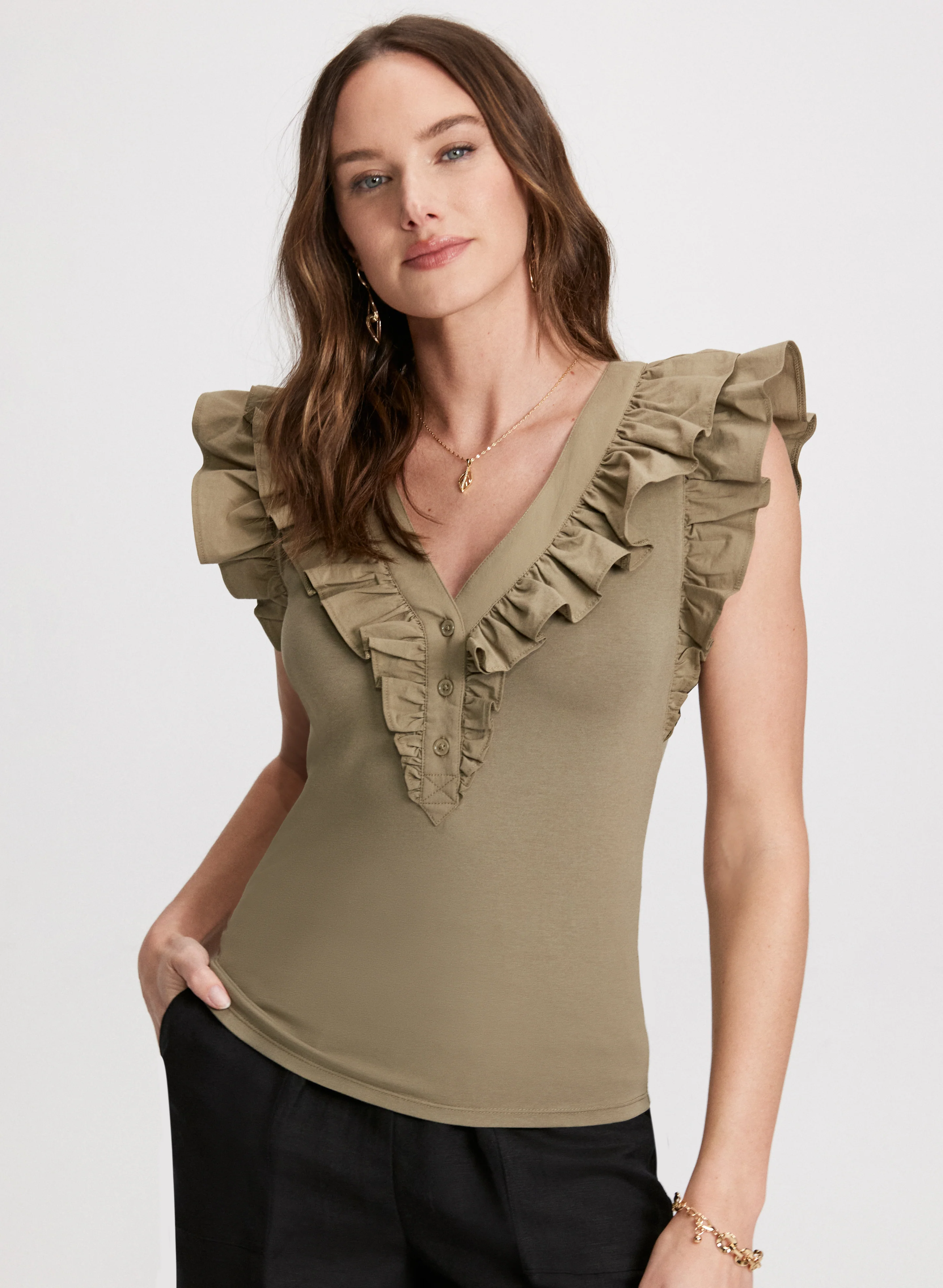 Ruffled Button-Front T-Shirt - Image 5