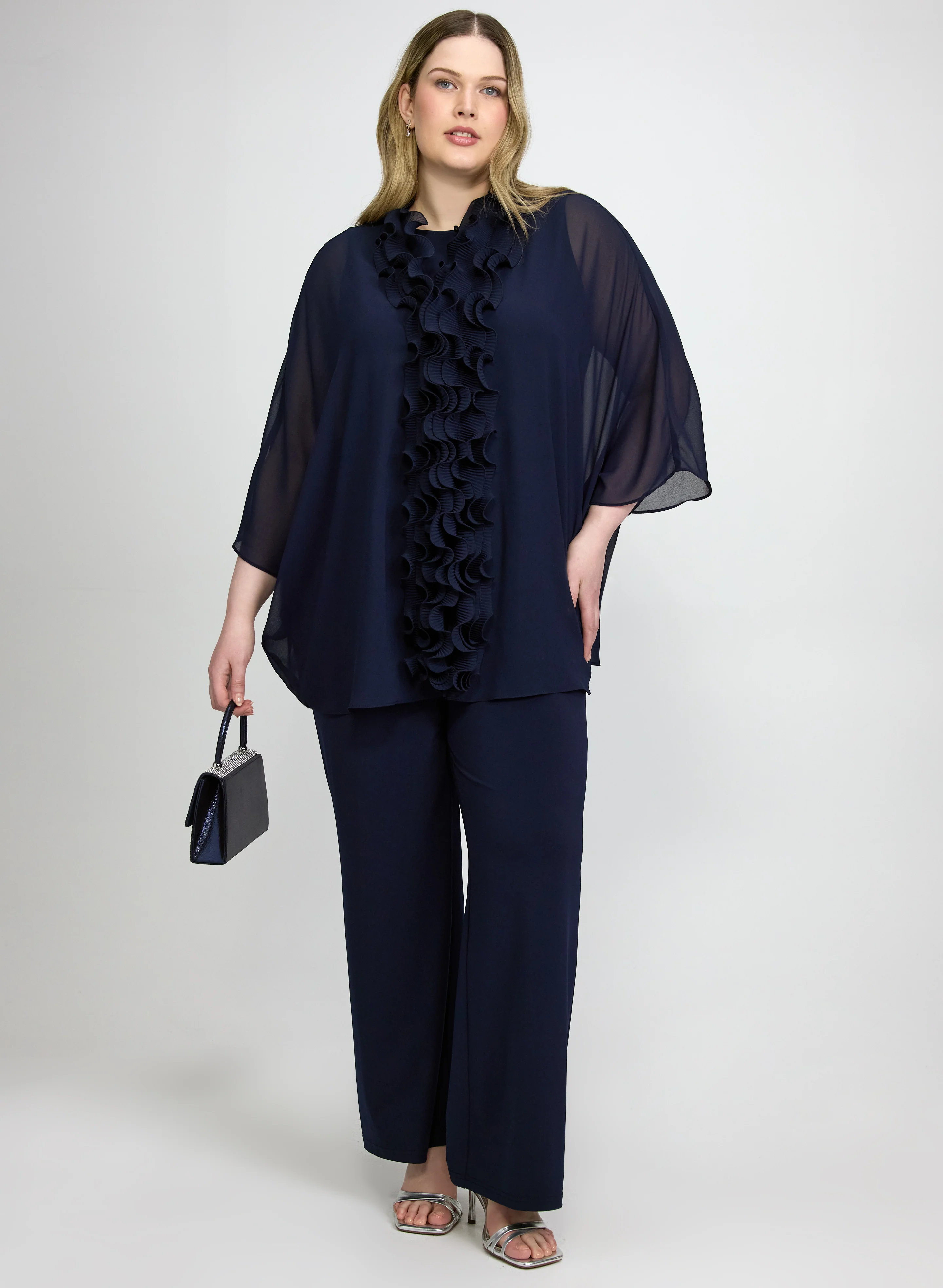 Ruffled Jacket, Top & Pants Set