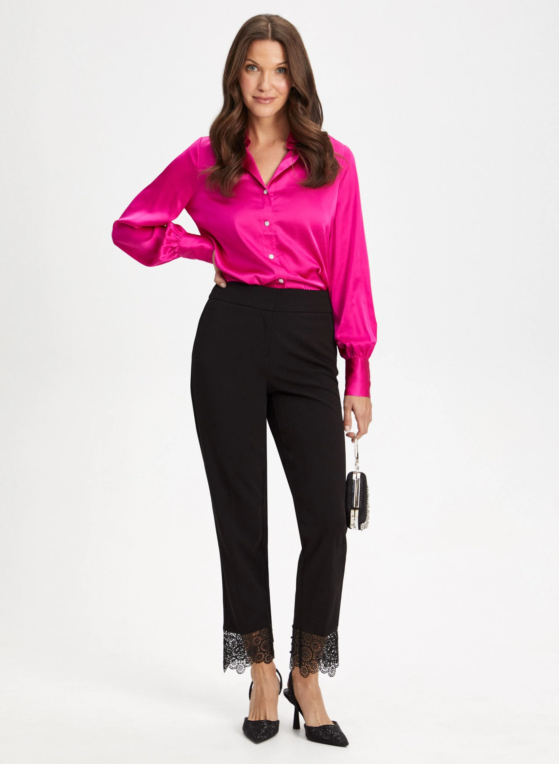 Satin Blouse & Lace Trim Pants