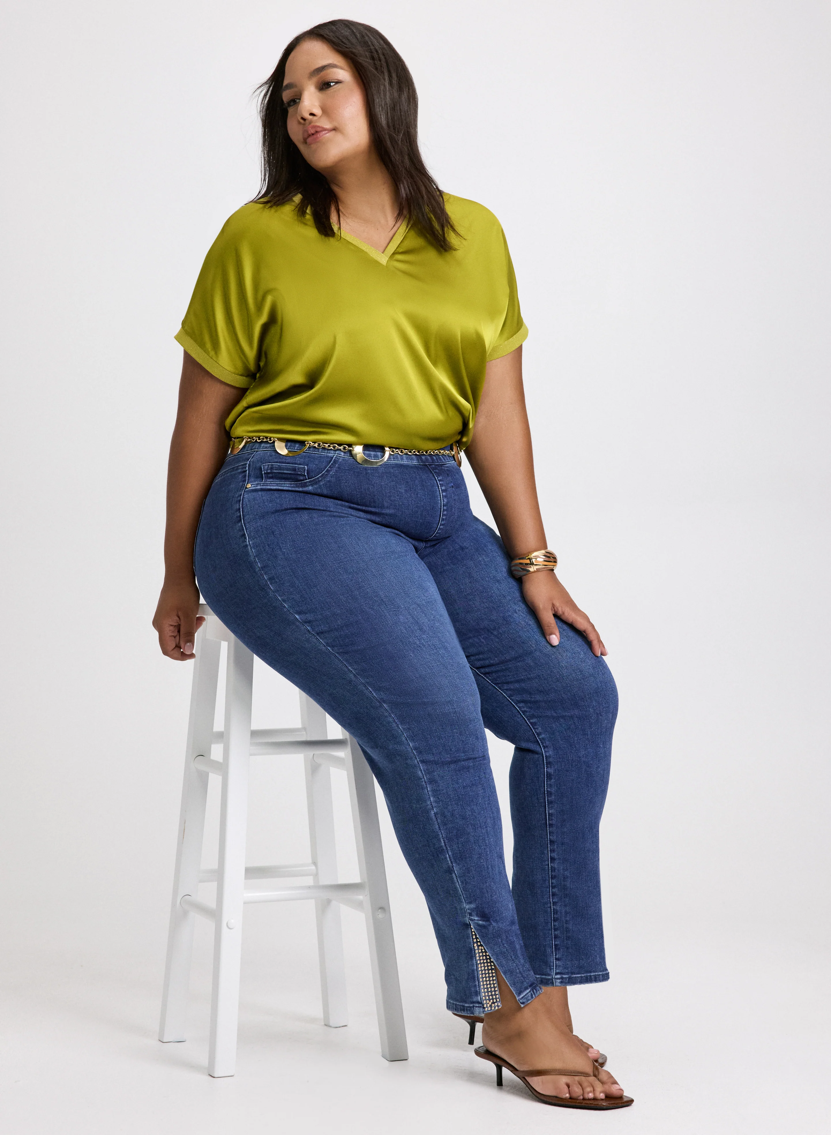 Satin Blouse & Pull-On Jeans