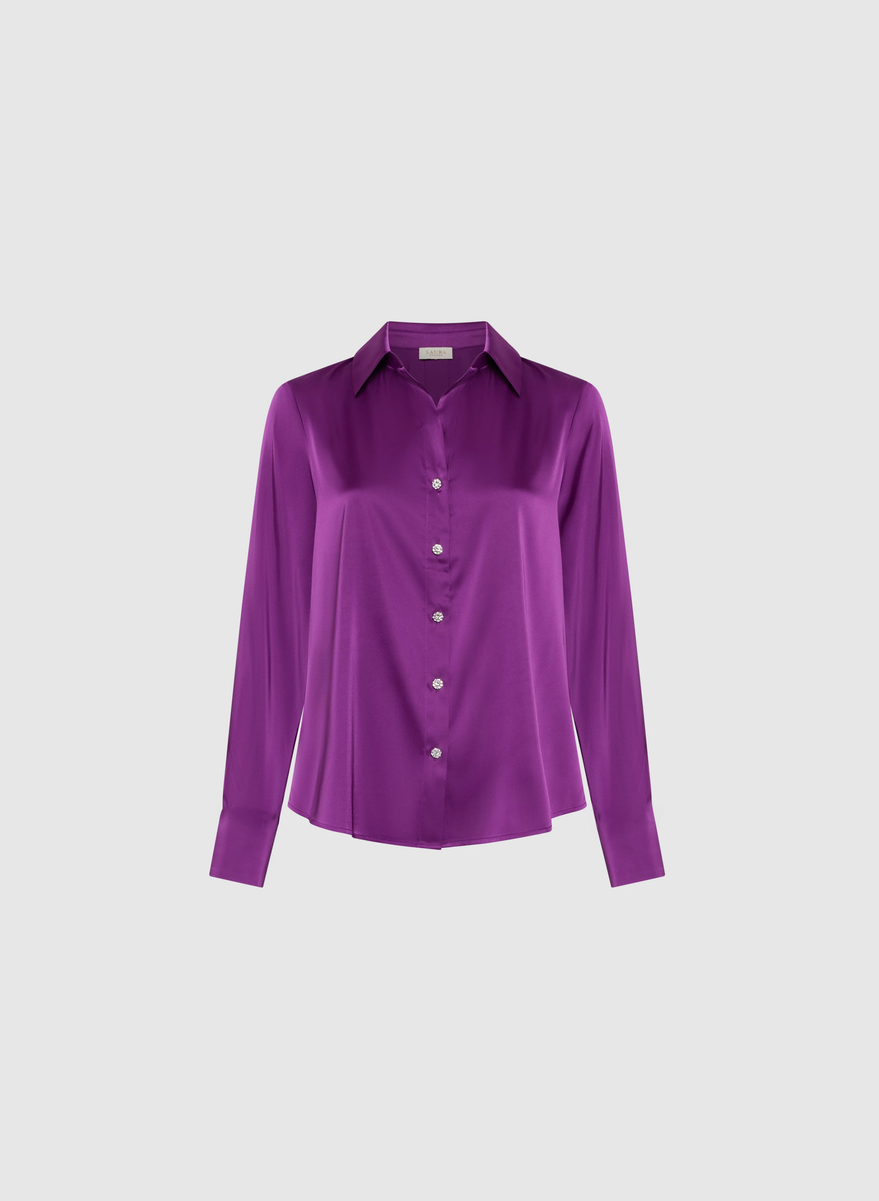 Satin Rhinestone Button Blouse - Image 6