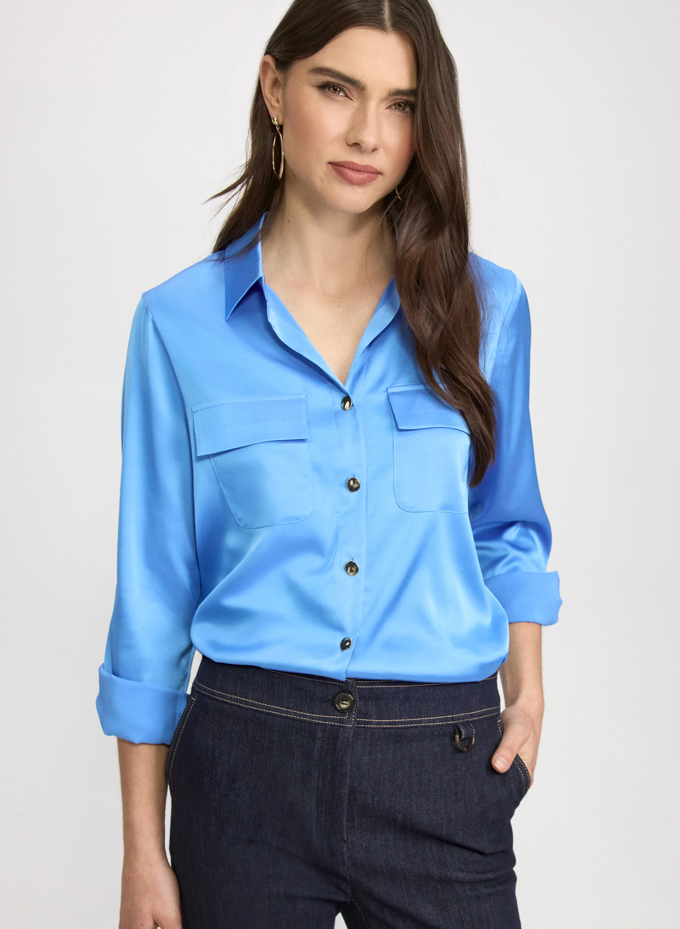 Satin Button-Down Blouse