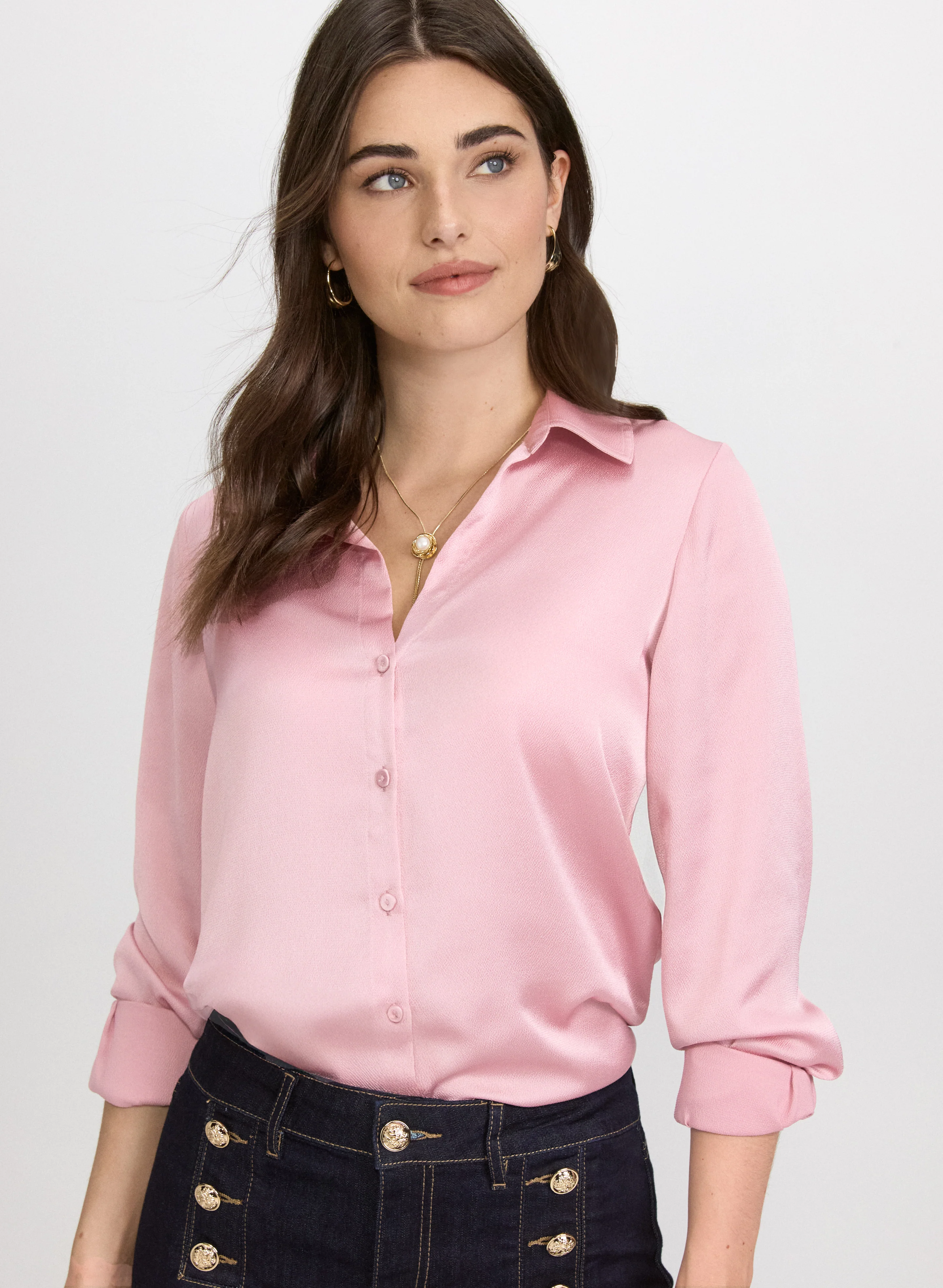 Satin Button-Down Blouse