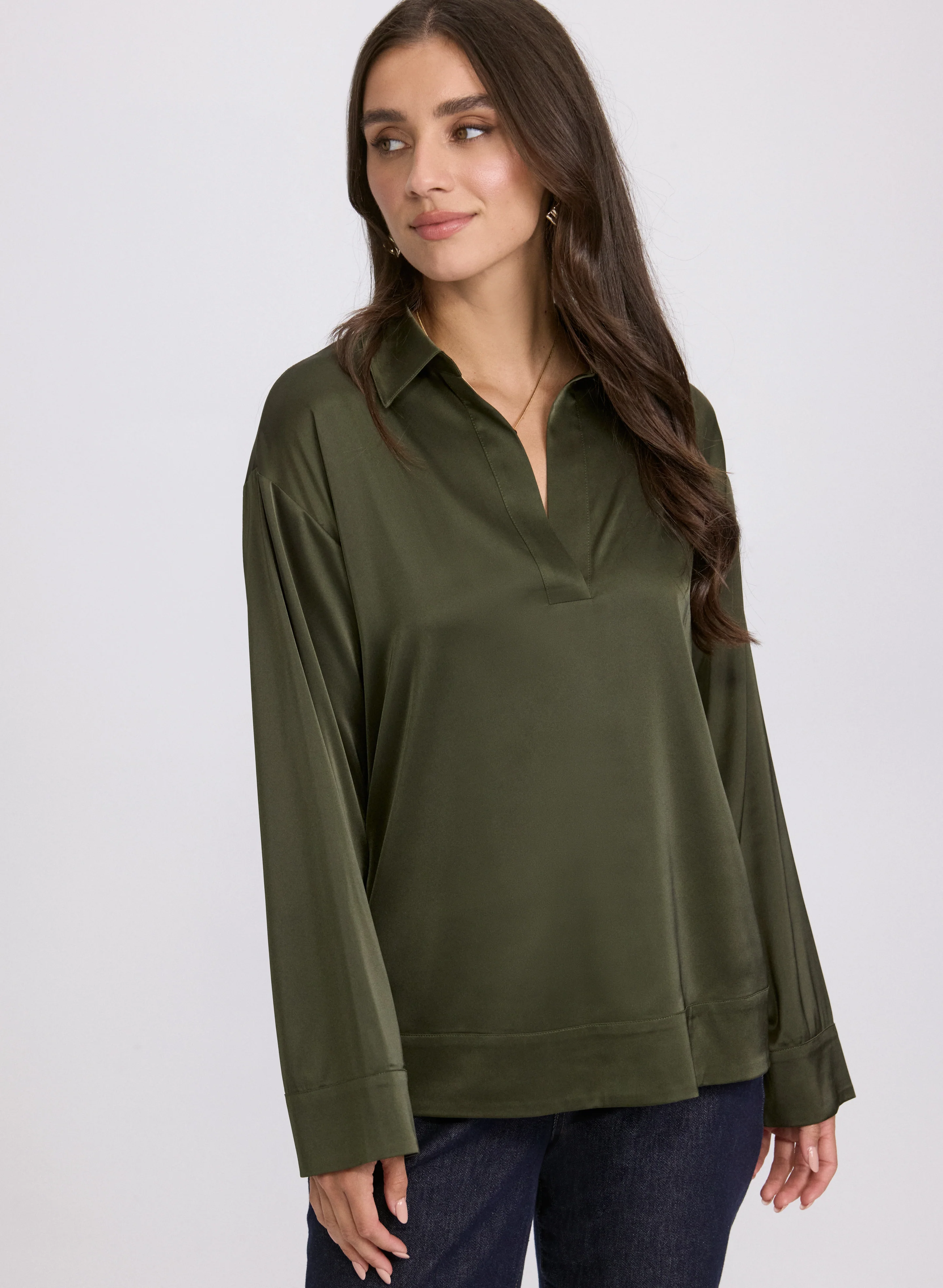Satin Polo-Neck Blouse