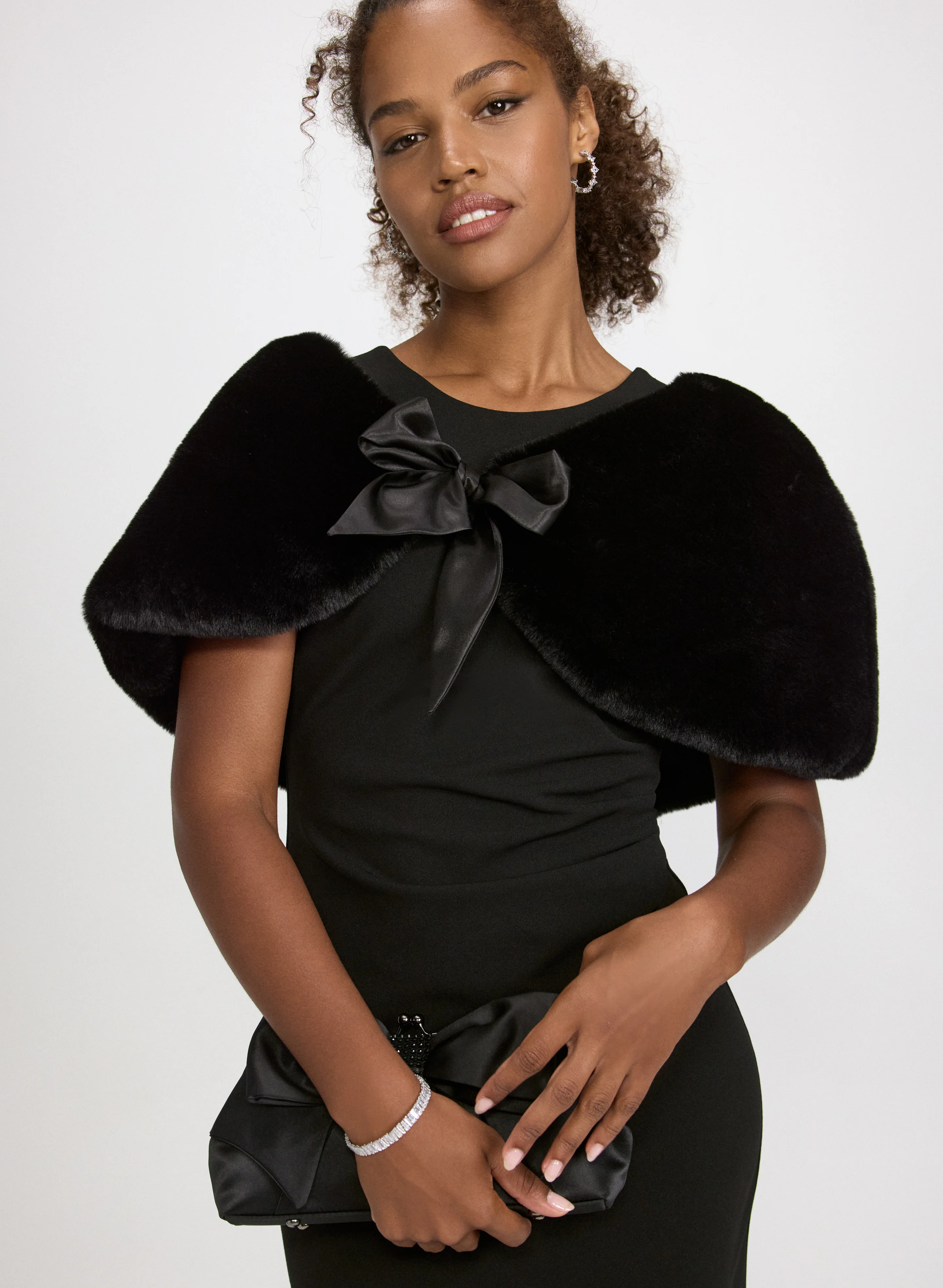 Satin Tie Faux-Fur Stole