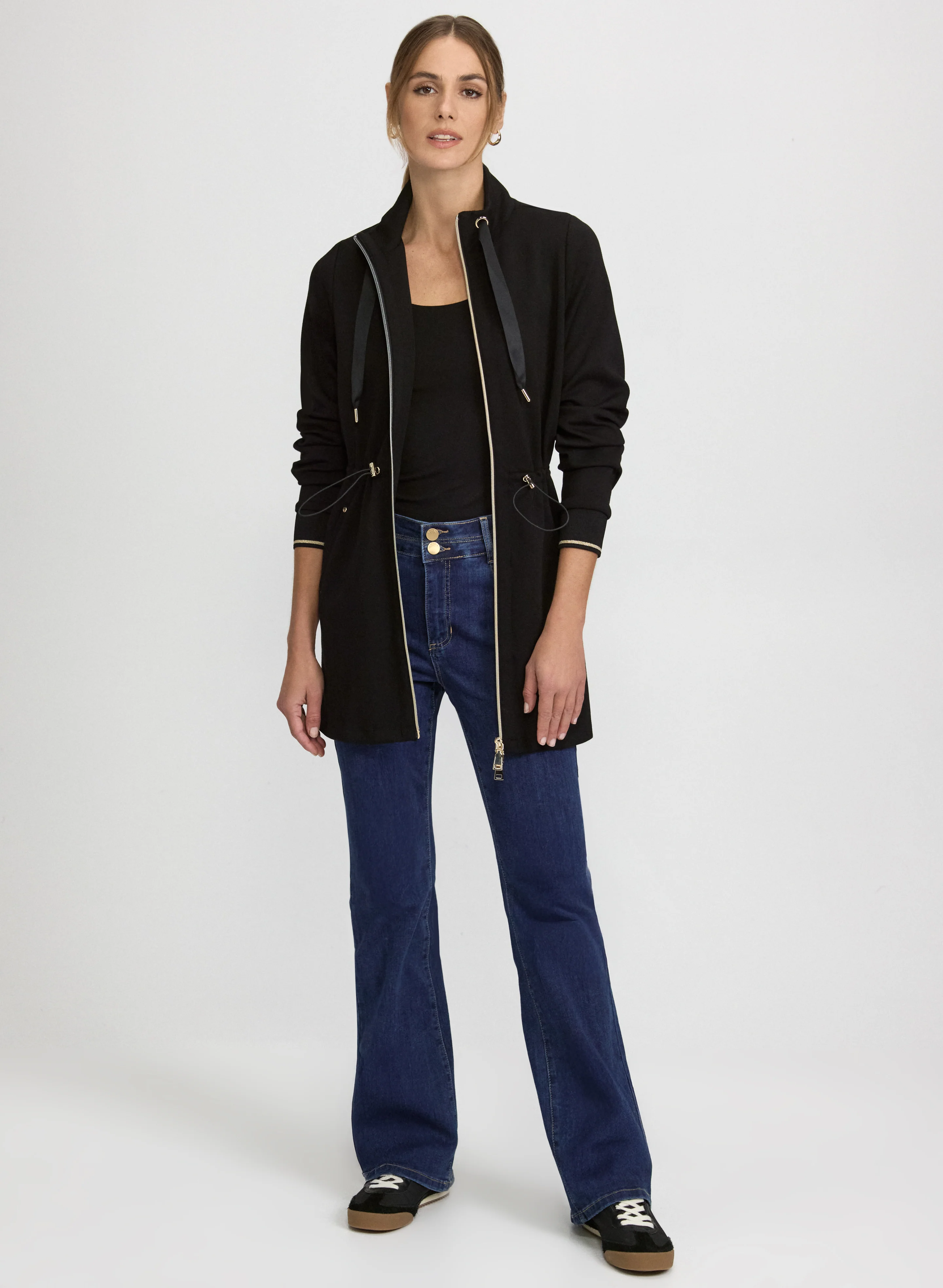 Scuba Zip Top & Flare-Leg Jeans