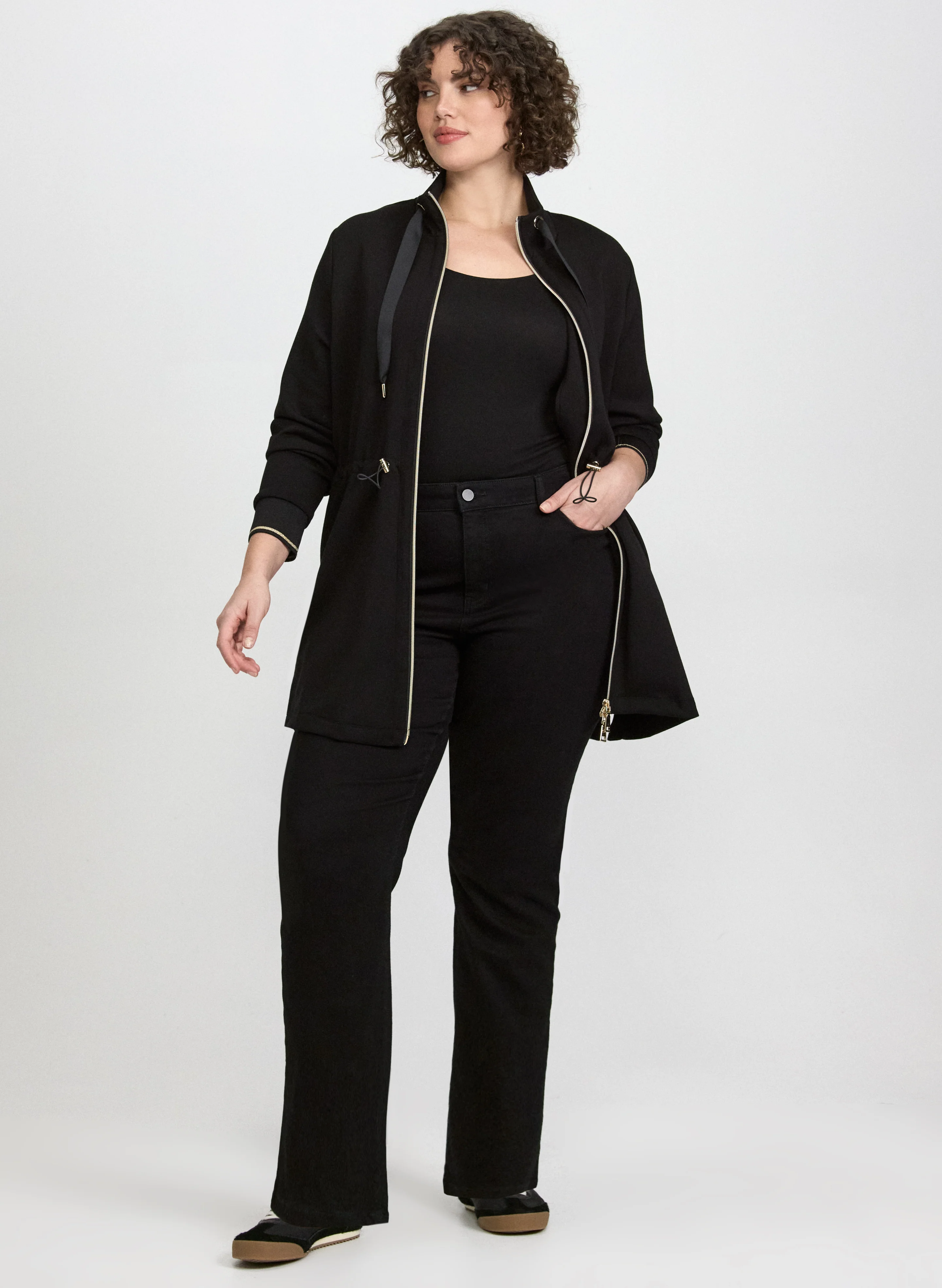 Scuba Zip Top & Straight-Leg Jeans