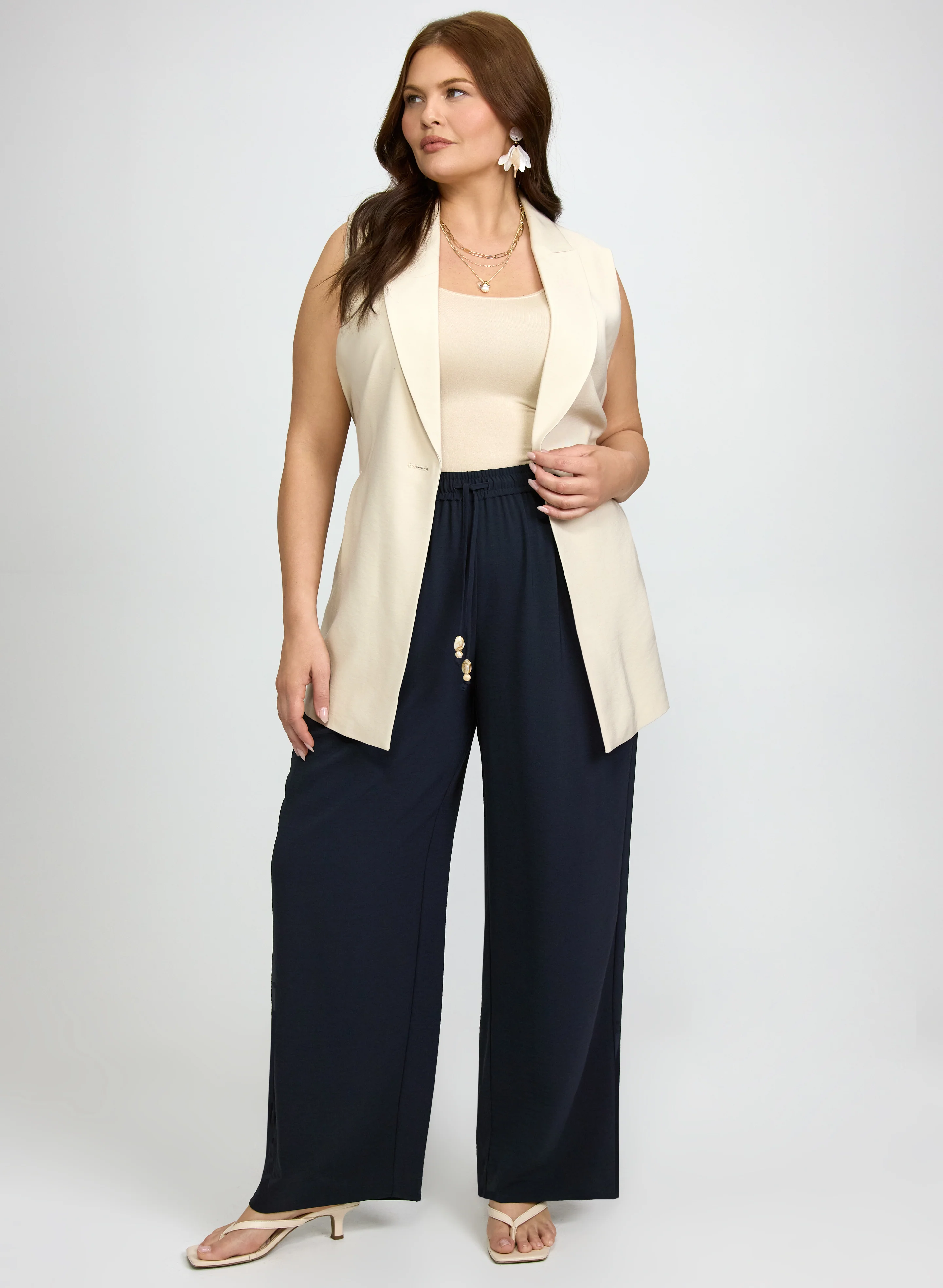 Self-Tie Belted Vest & Pull-On Straight-Leg Pants