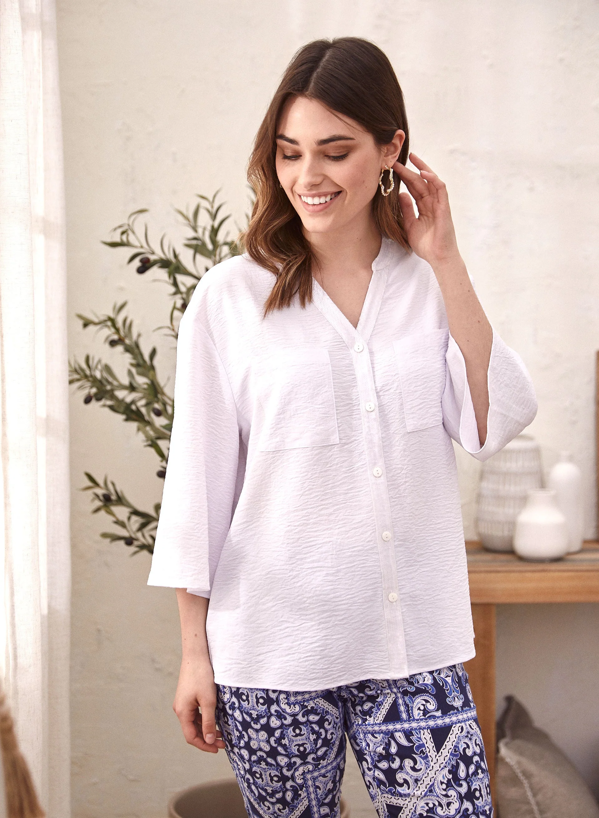 Sequin Detail V-Neck Blouse