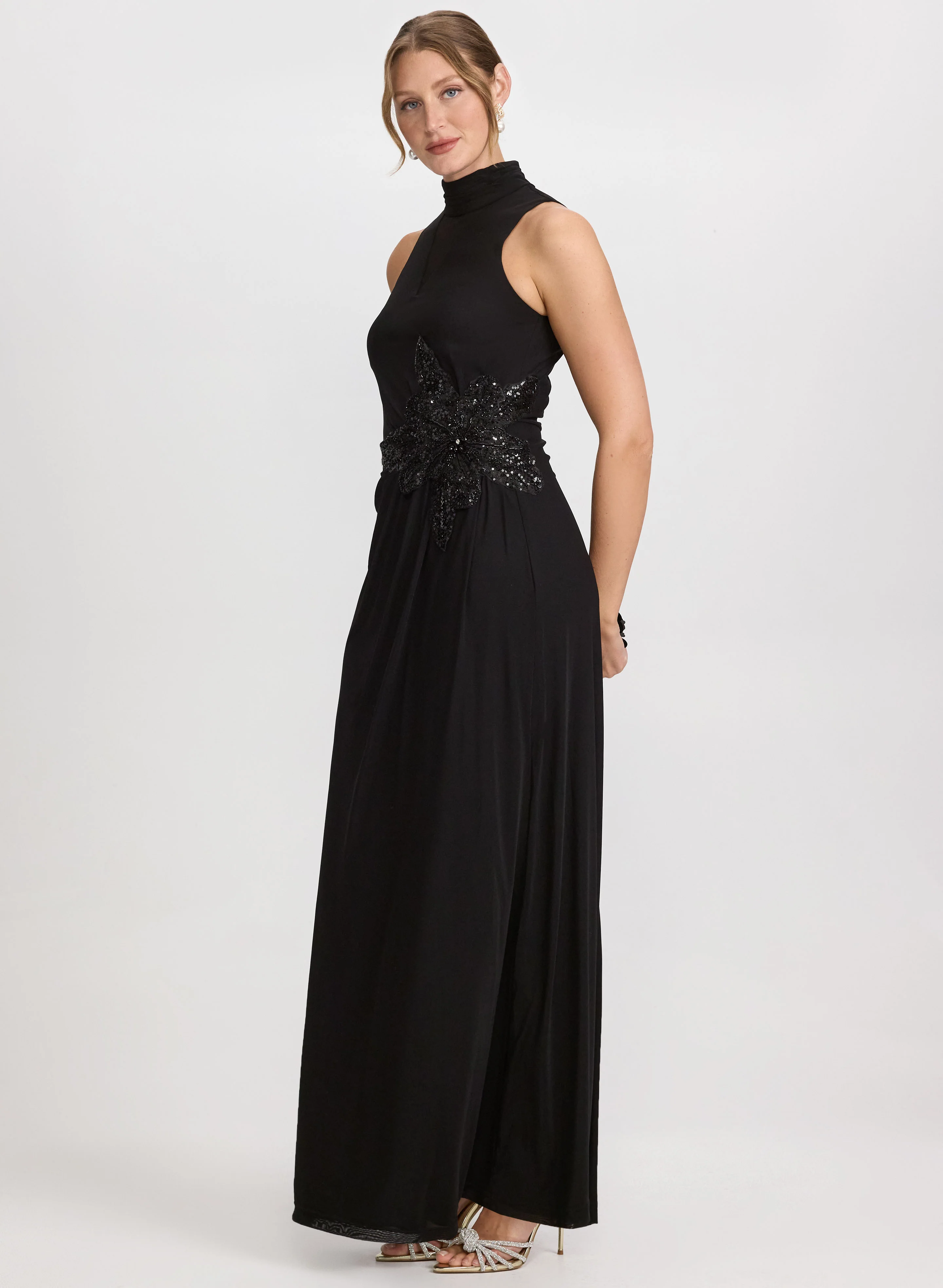 Sequined Floral Applique Dress - Image 3