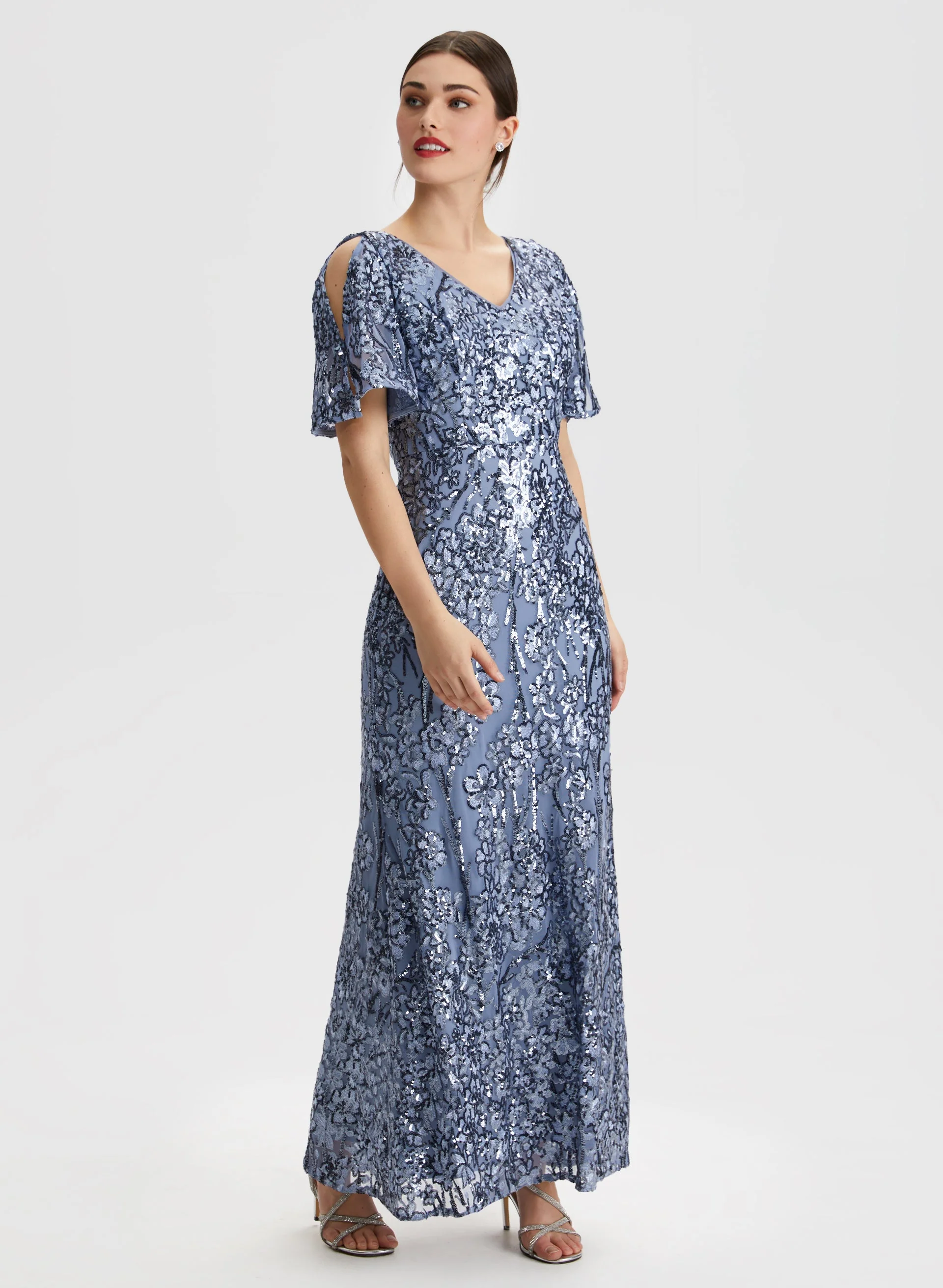 Sequined Floral Motif Dress
