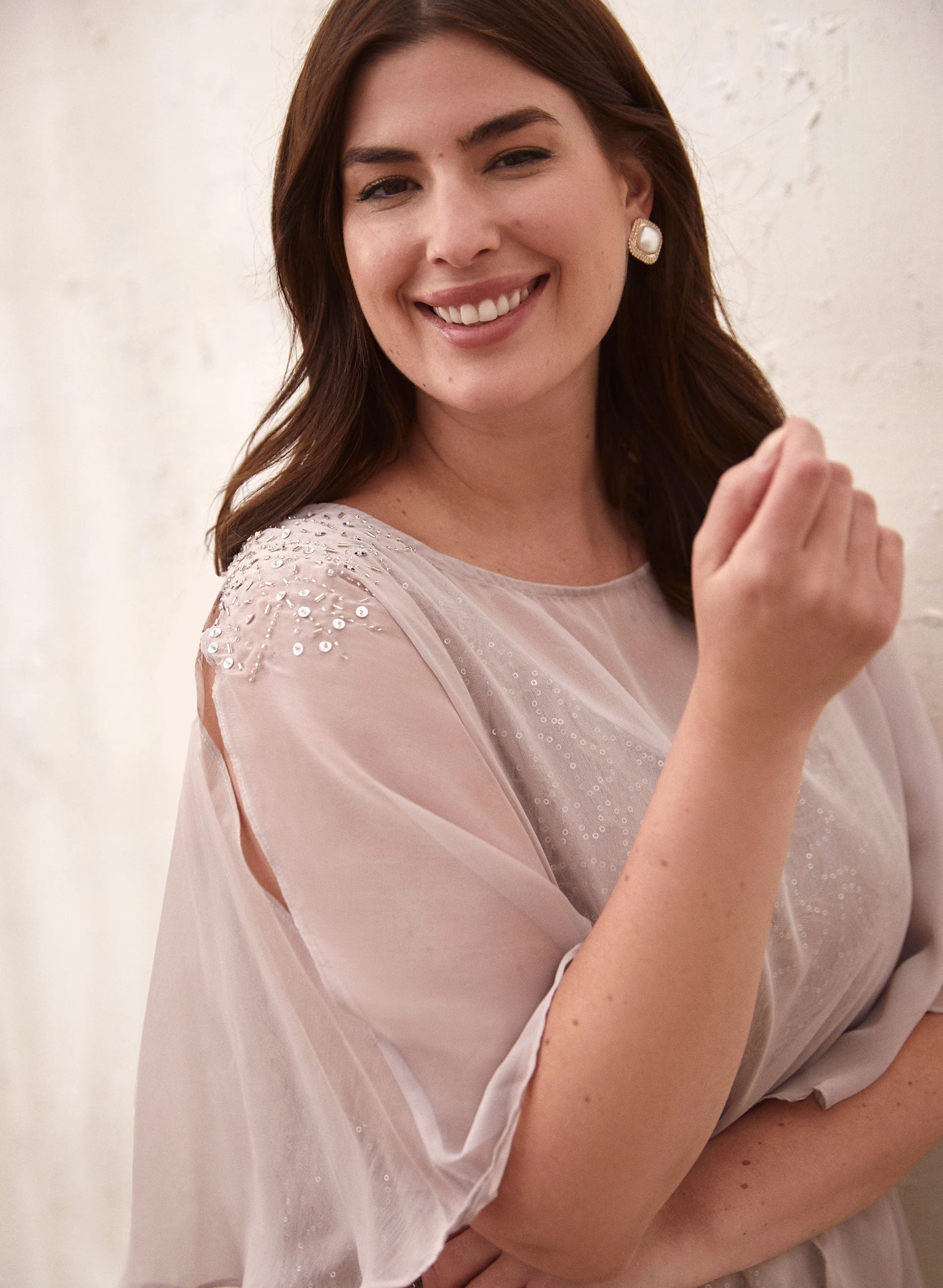 Sequined Lace Removable Poncho Dress - Image 2