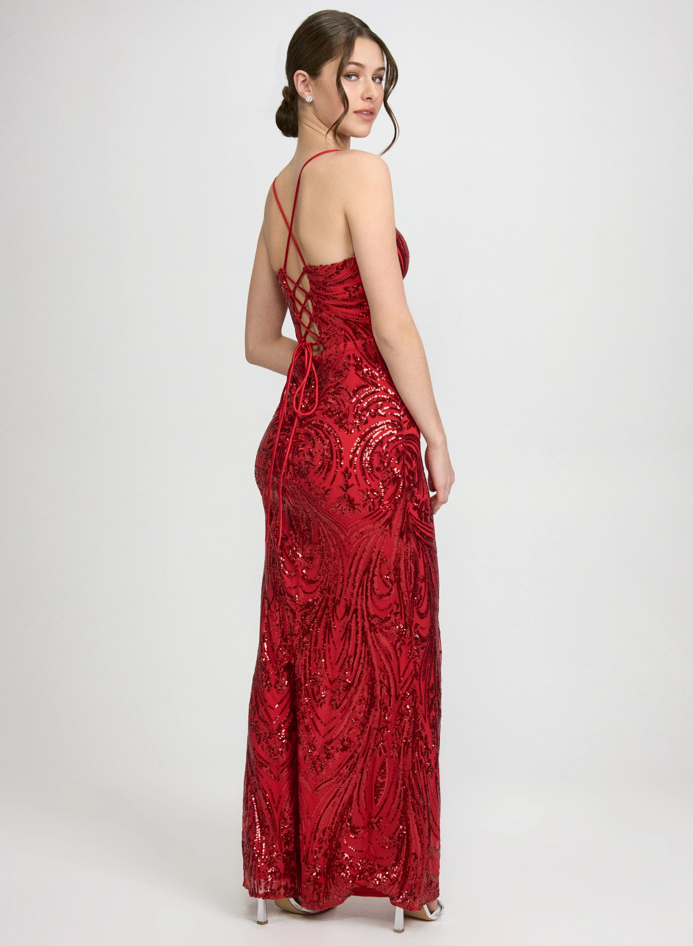 Sequined Lace-Up Dress - Image 4