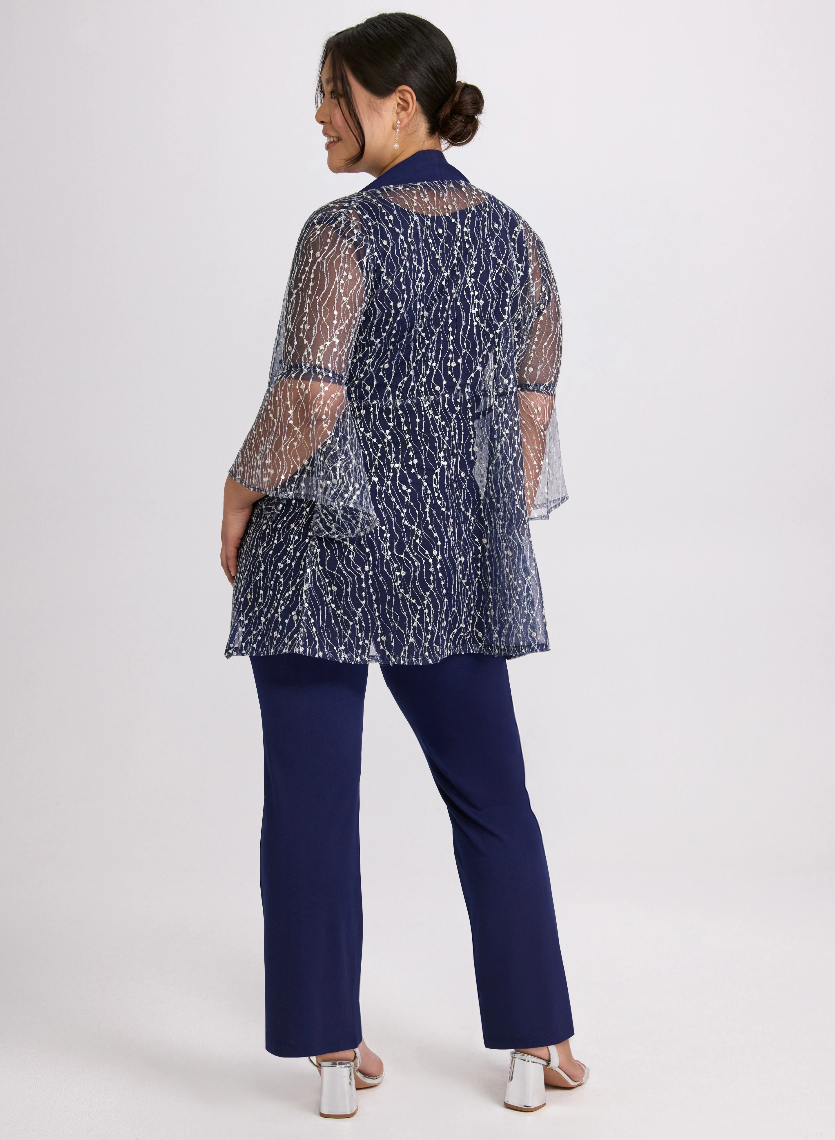 Sequined Mesh Jacket, Top & Pants Set - Image 4