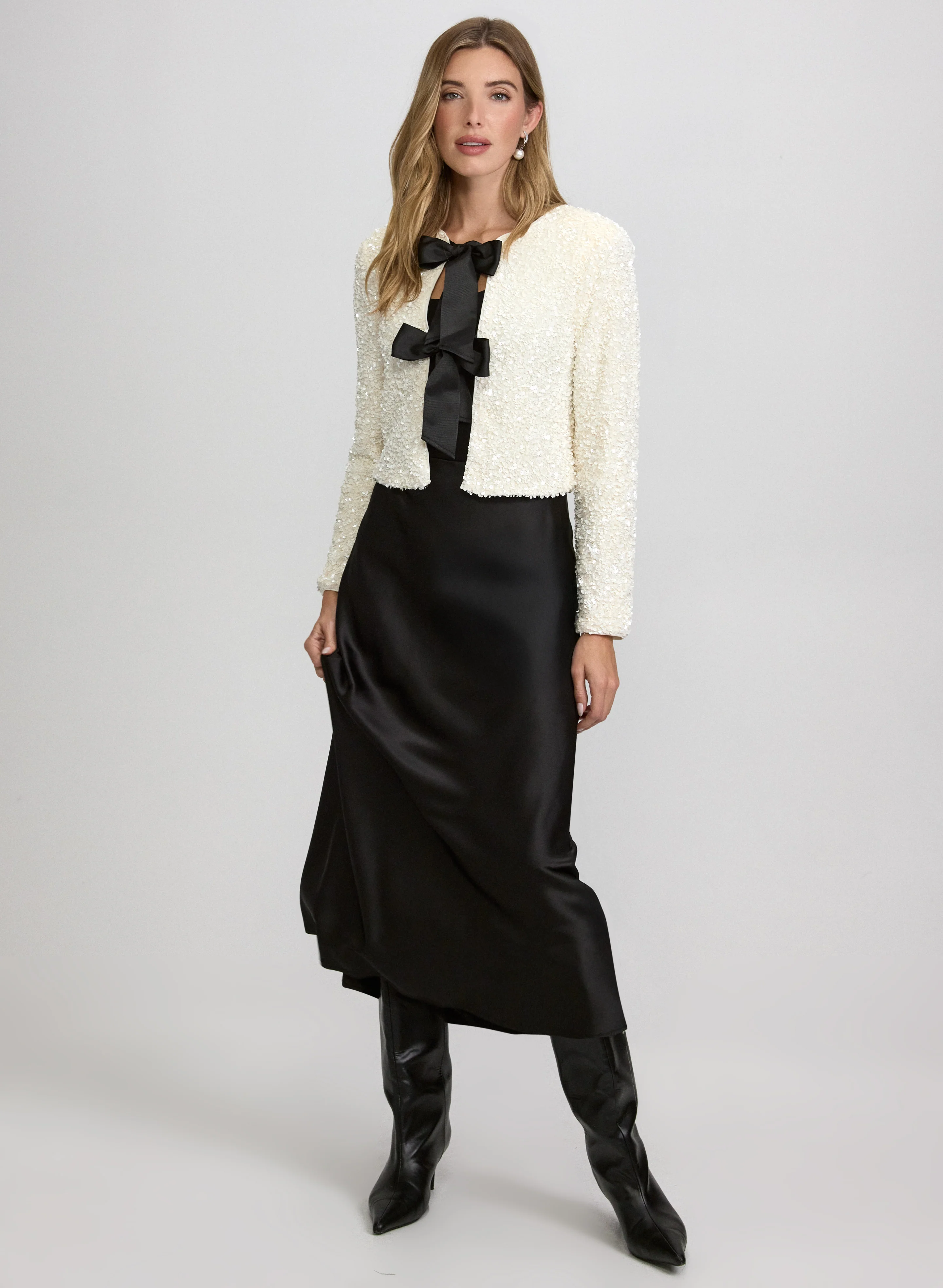 Sequined Velour Jacket & Satin Skirt