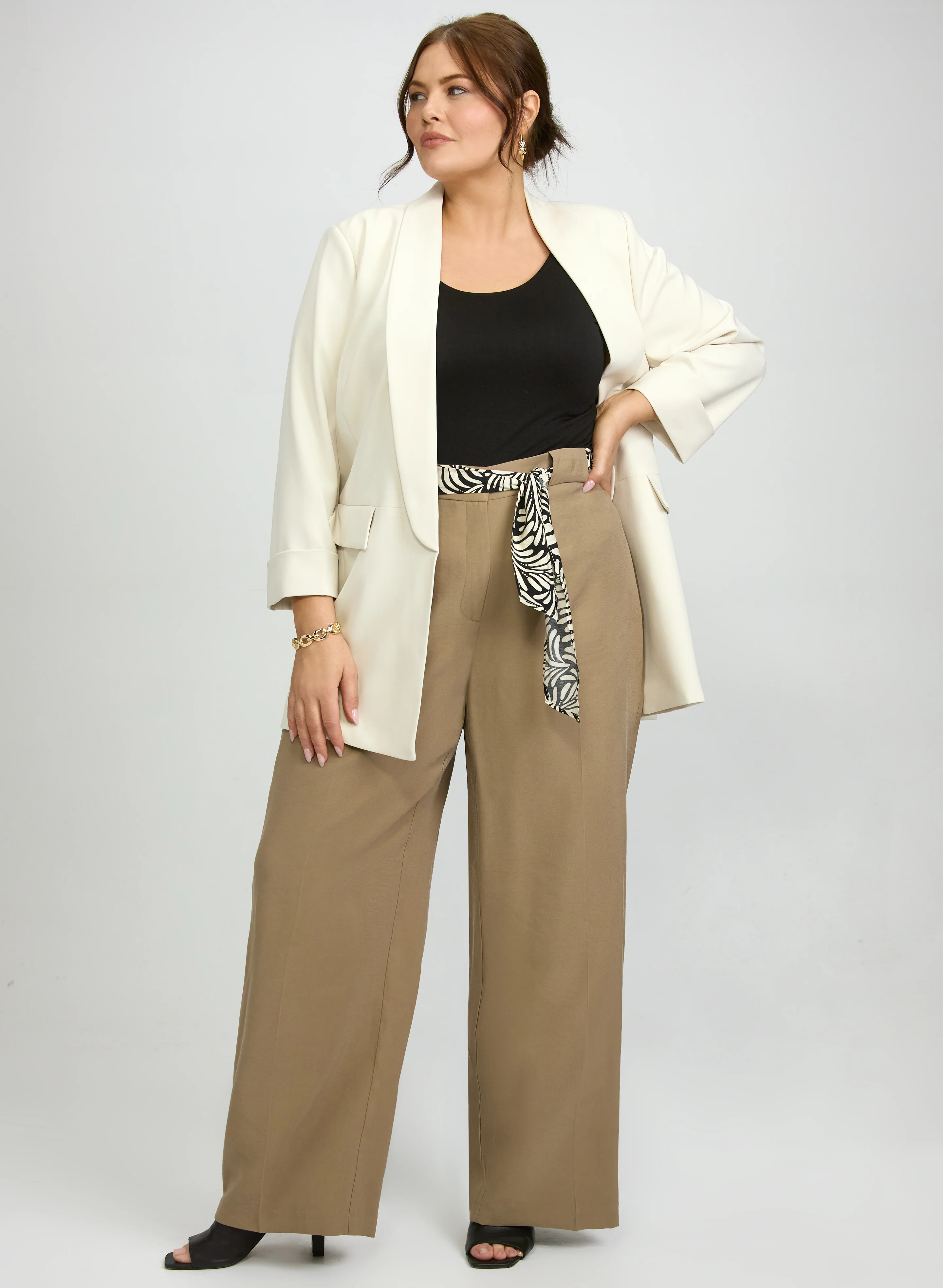 Shawl Collar Blazer & Olivia Scarf-Tie Pants