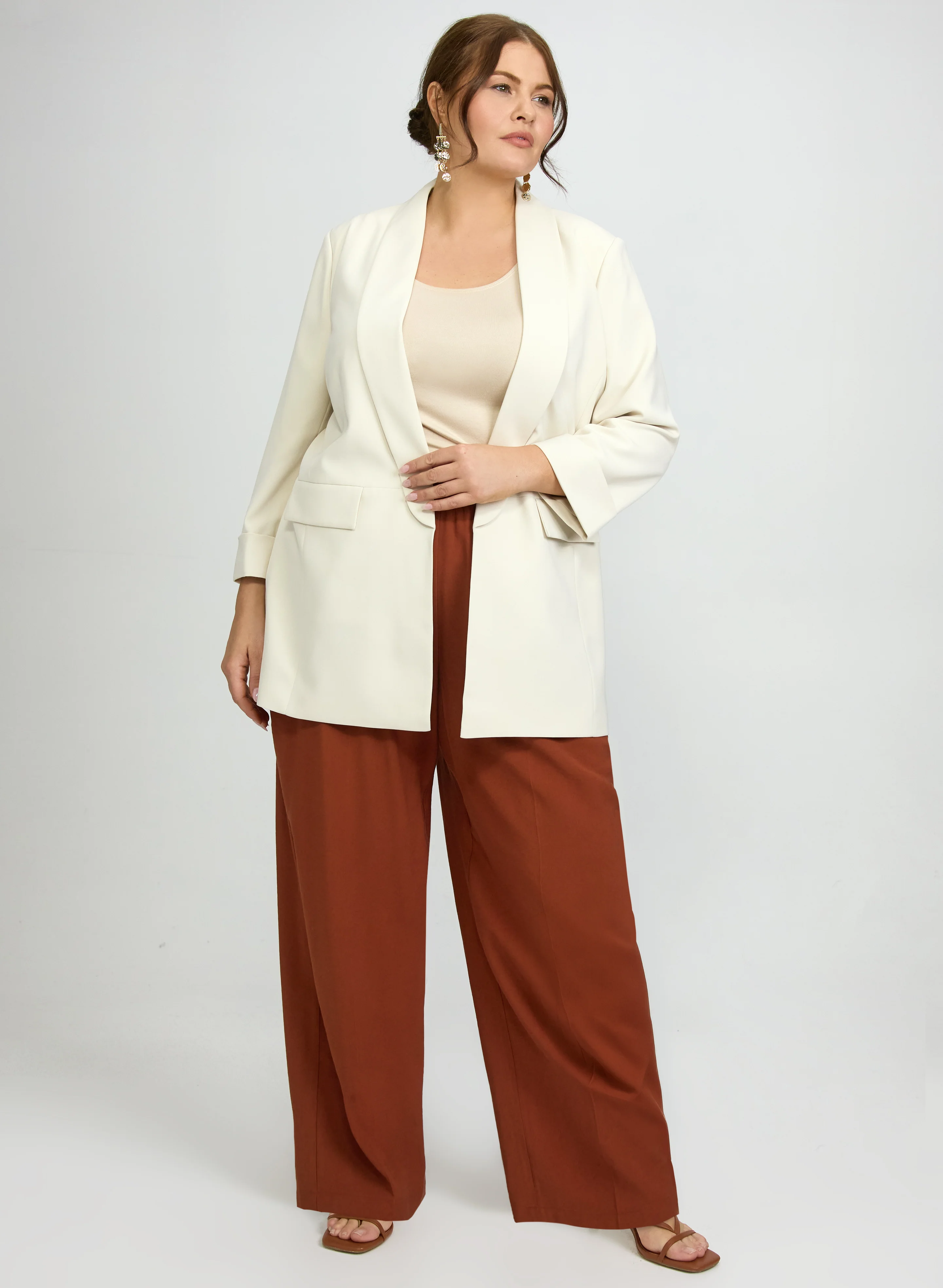 Shawl Collar Blazer & Pull-On Wide-Leg Pants