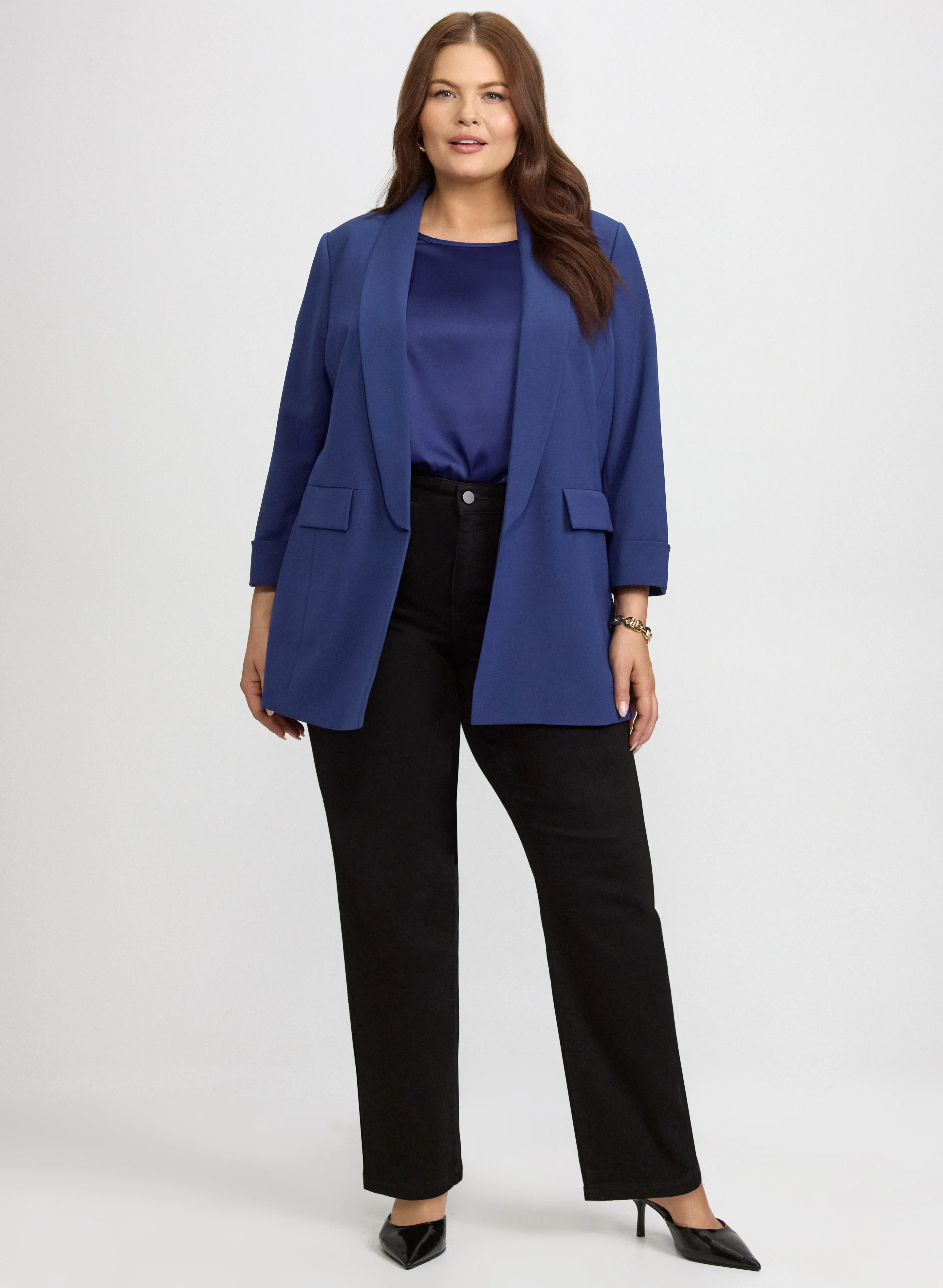 Shawl Collar Blazer & Straight-Leg Jeans