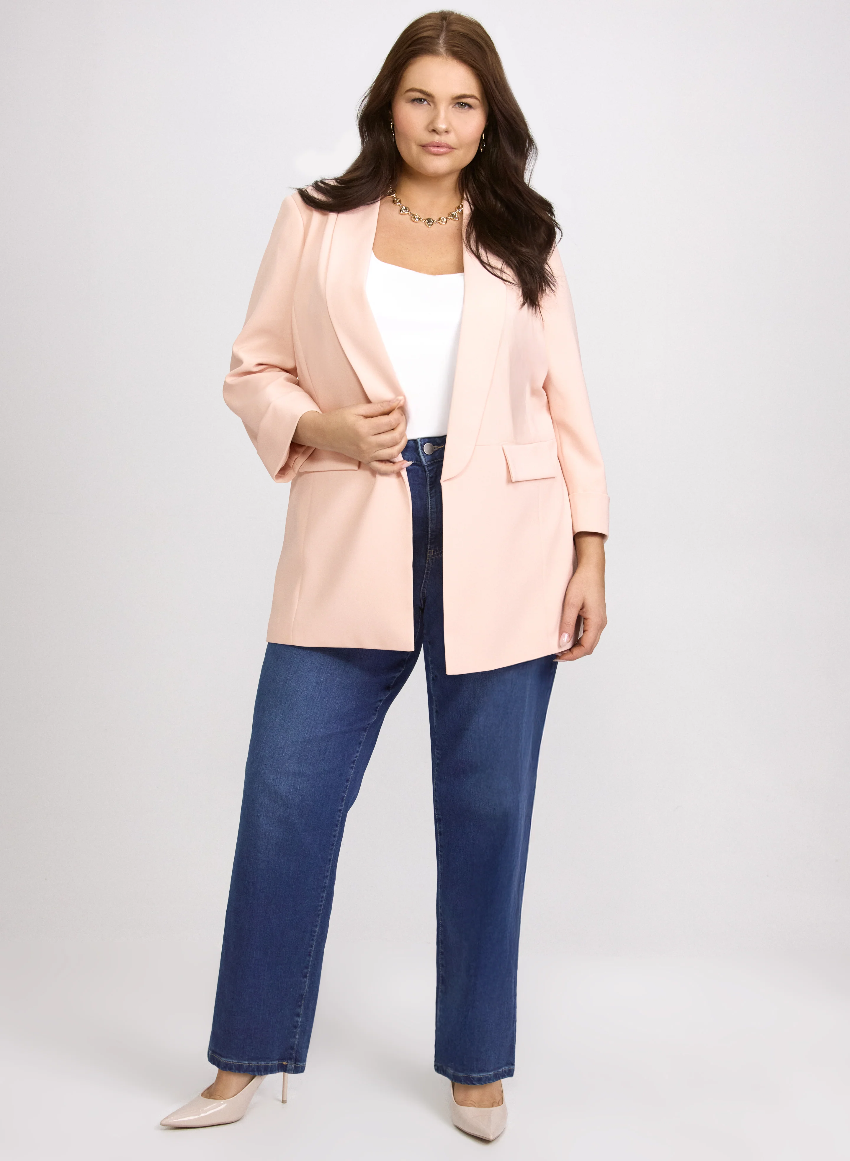 Shawl Collar Blazer & Straight-Leg Jeans