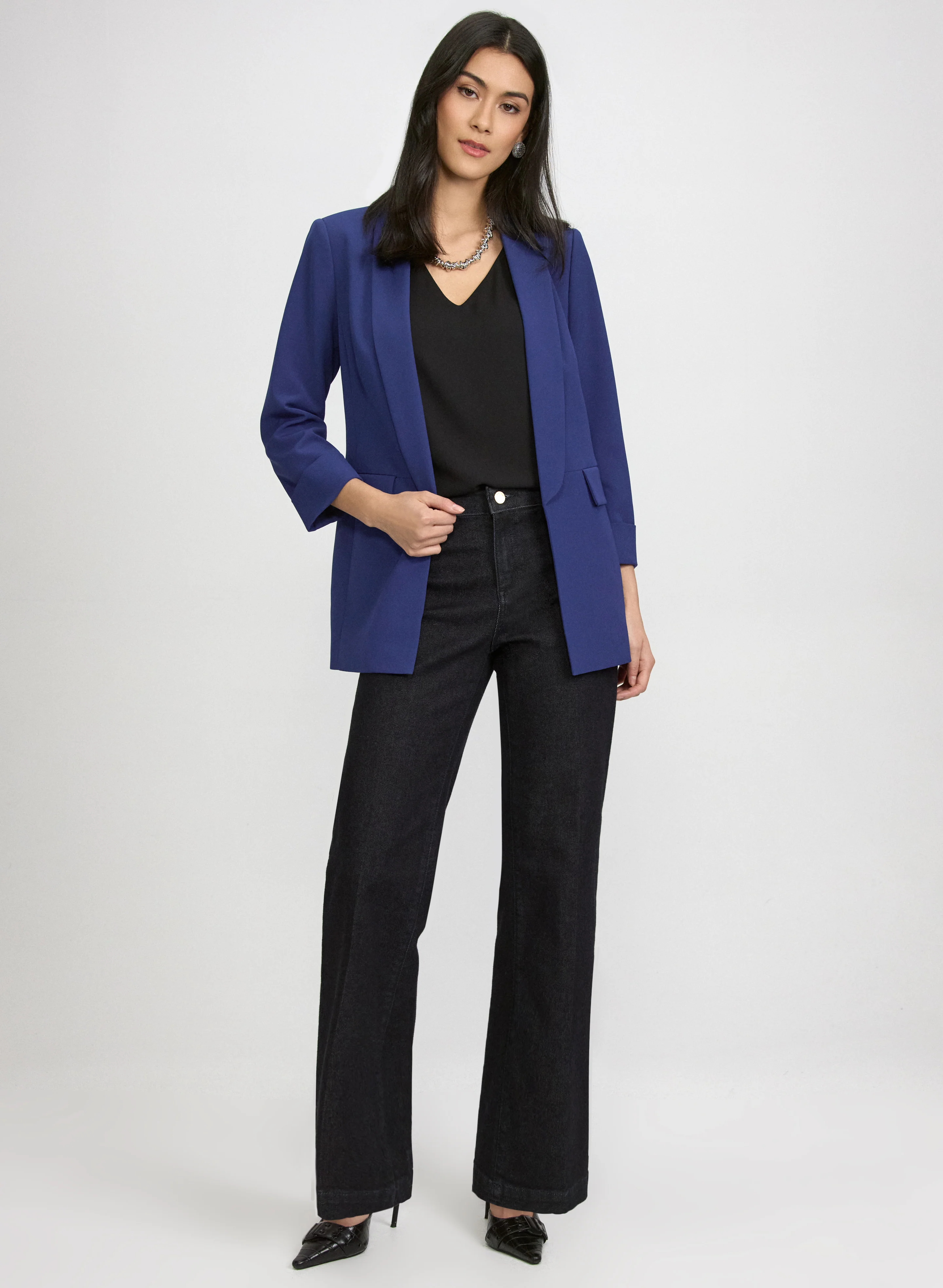 Shawl Collar Blazer & Wide-Leg Trouser Jeans