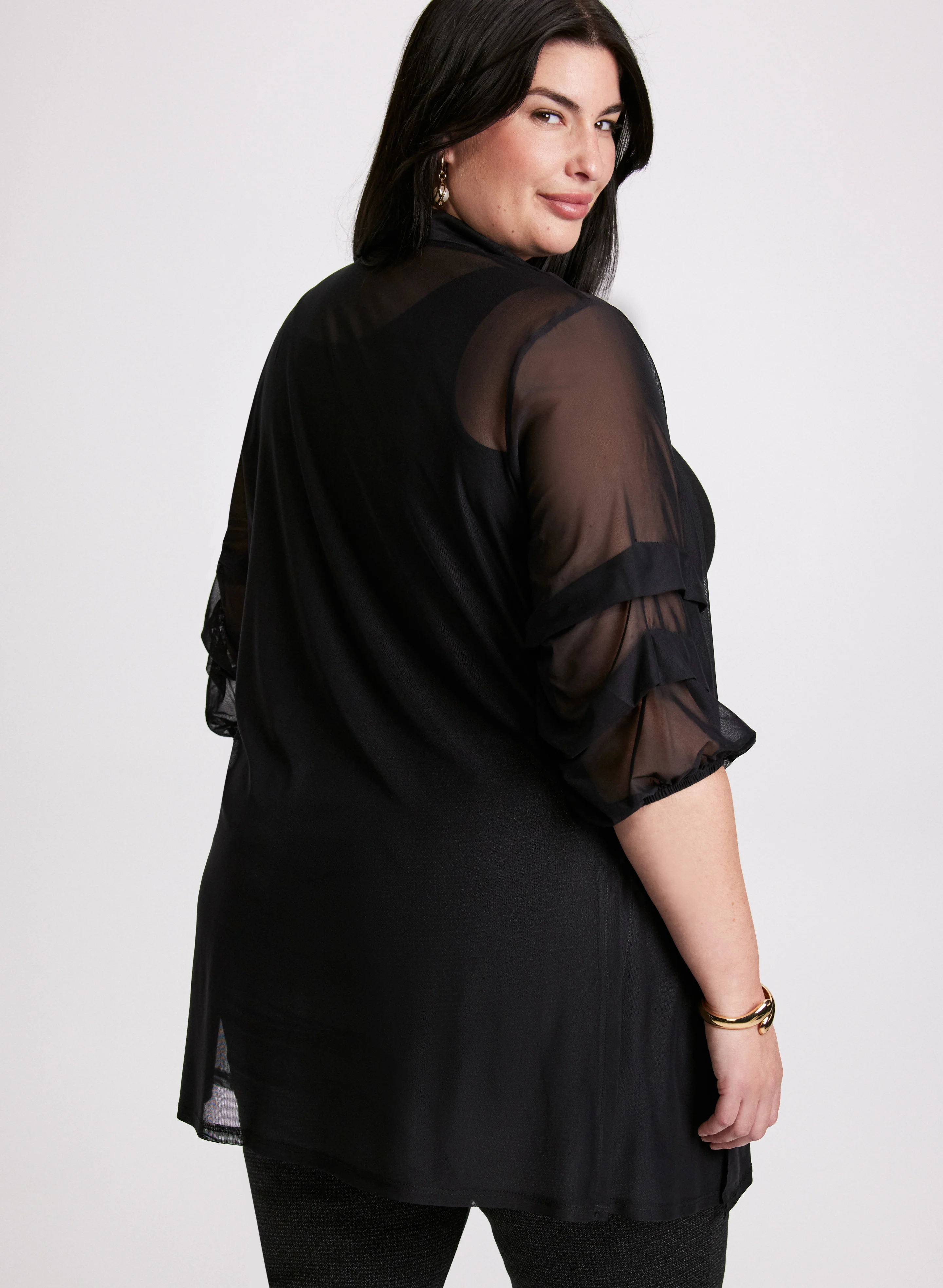 Sheer Pinched Sleeve Cardigan - Image 4