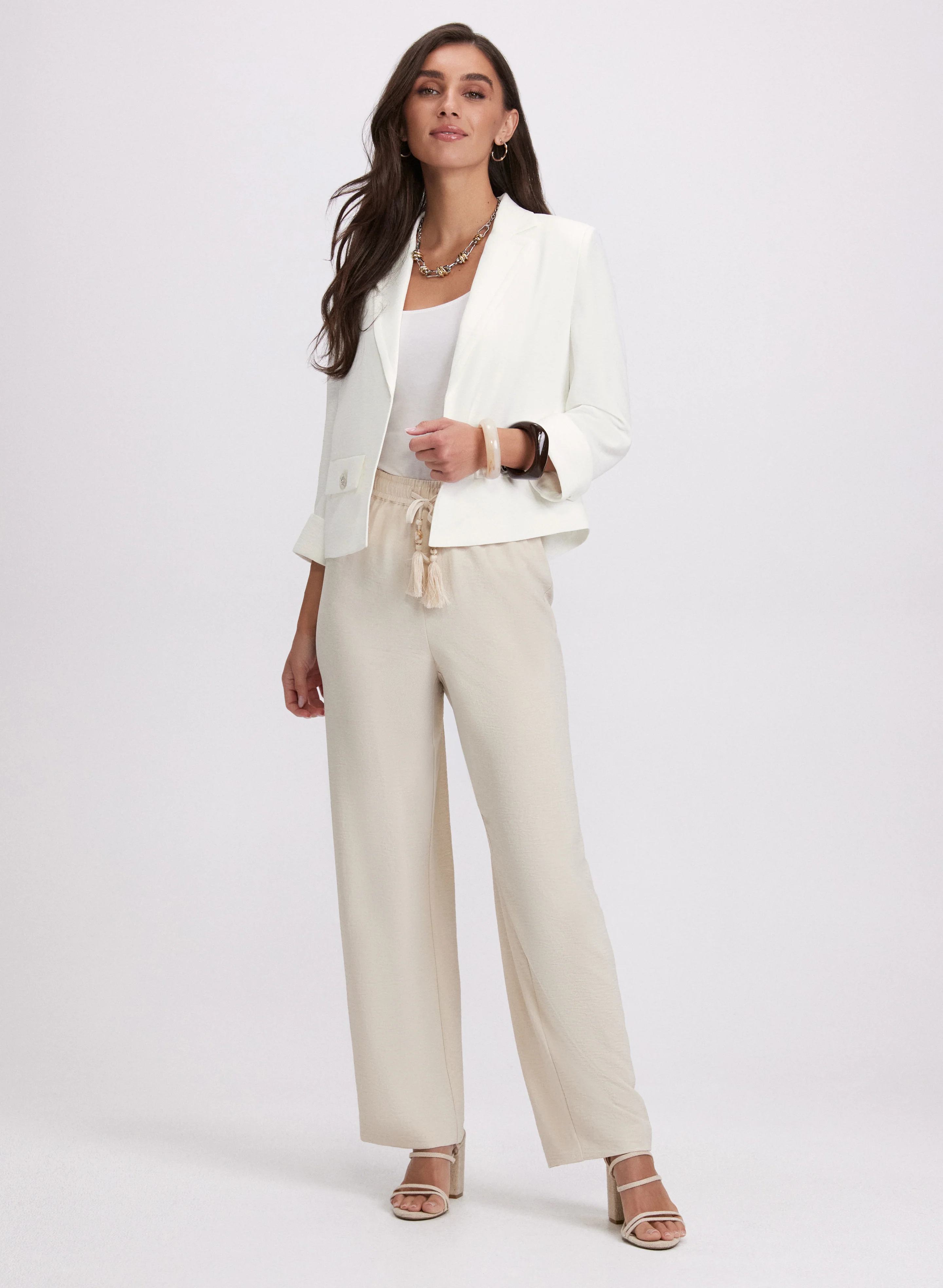 Short Notch Collar Jacket & Crinkle Wide-Leg Pants