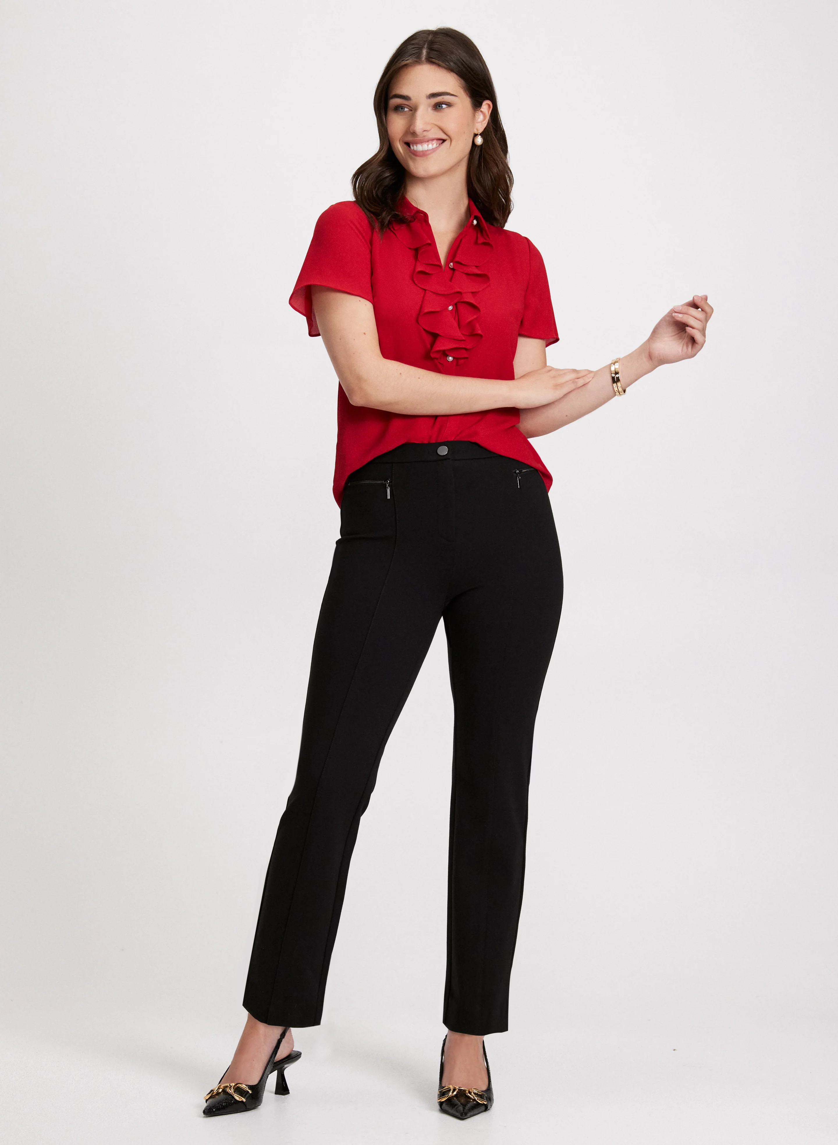 Short Sleeve Blouse & Straight-Leg Pants