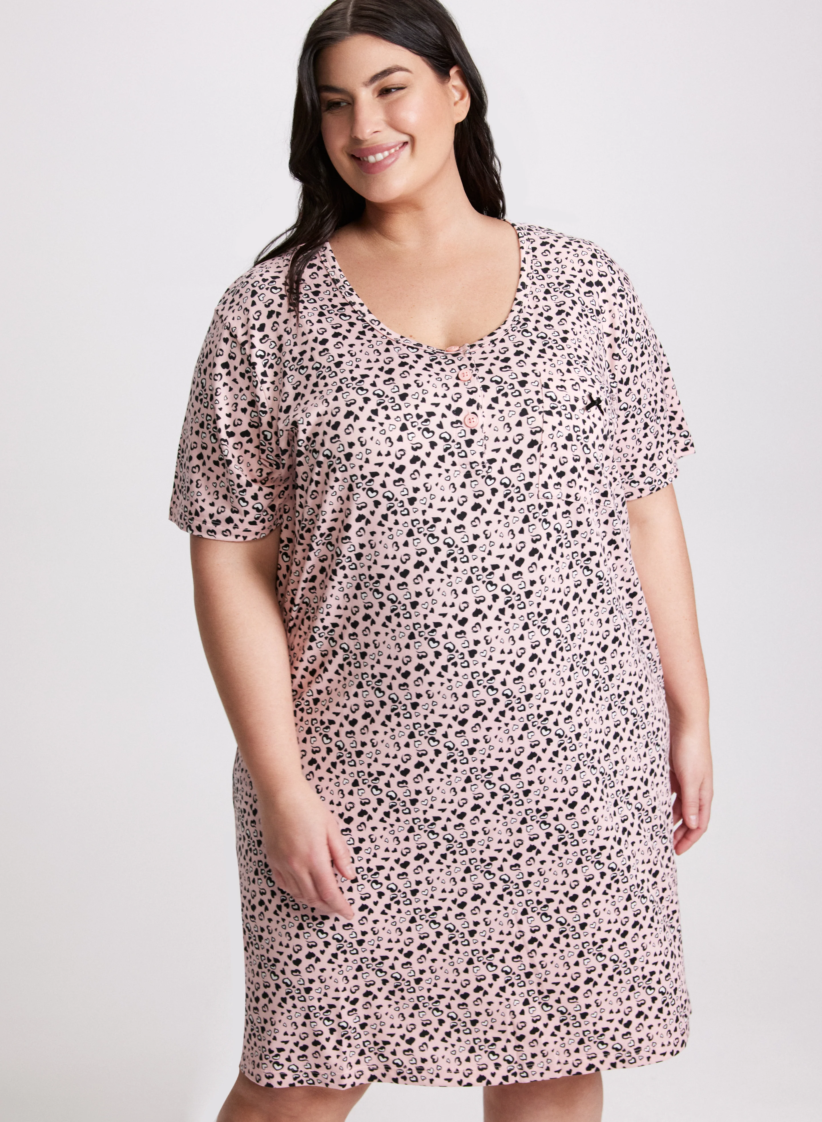 Short Sleeve Heart Print Nightgown - Image 4