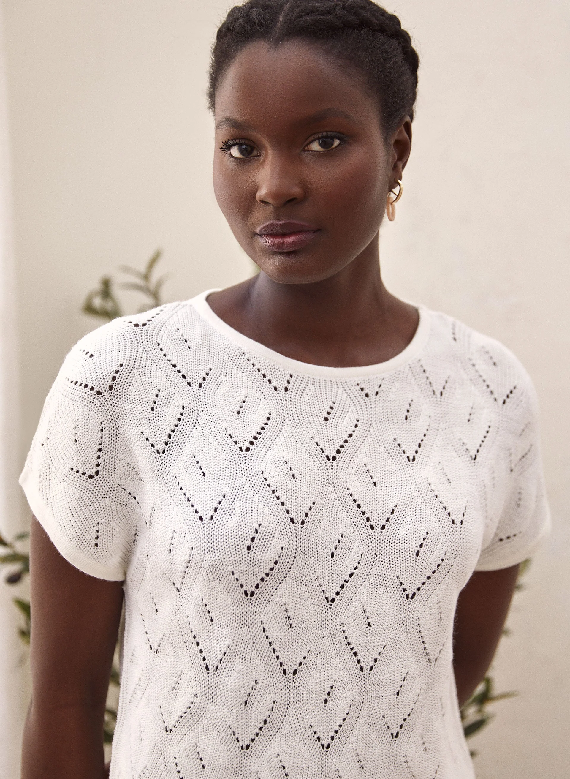 Short Sleeve Pointelle Knit Top - Image 3