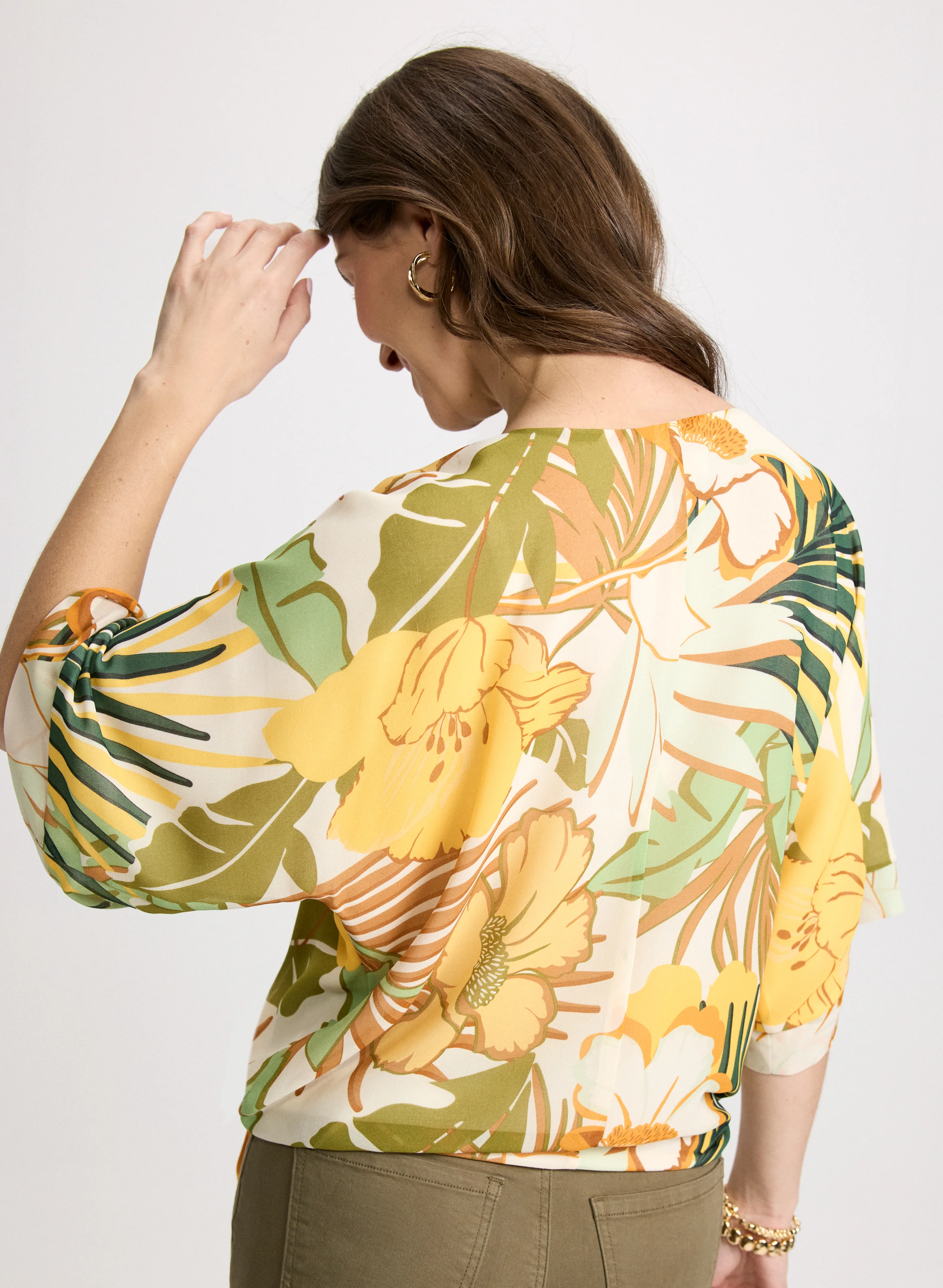 Tie-Hem Tropical Print Top - Image 4