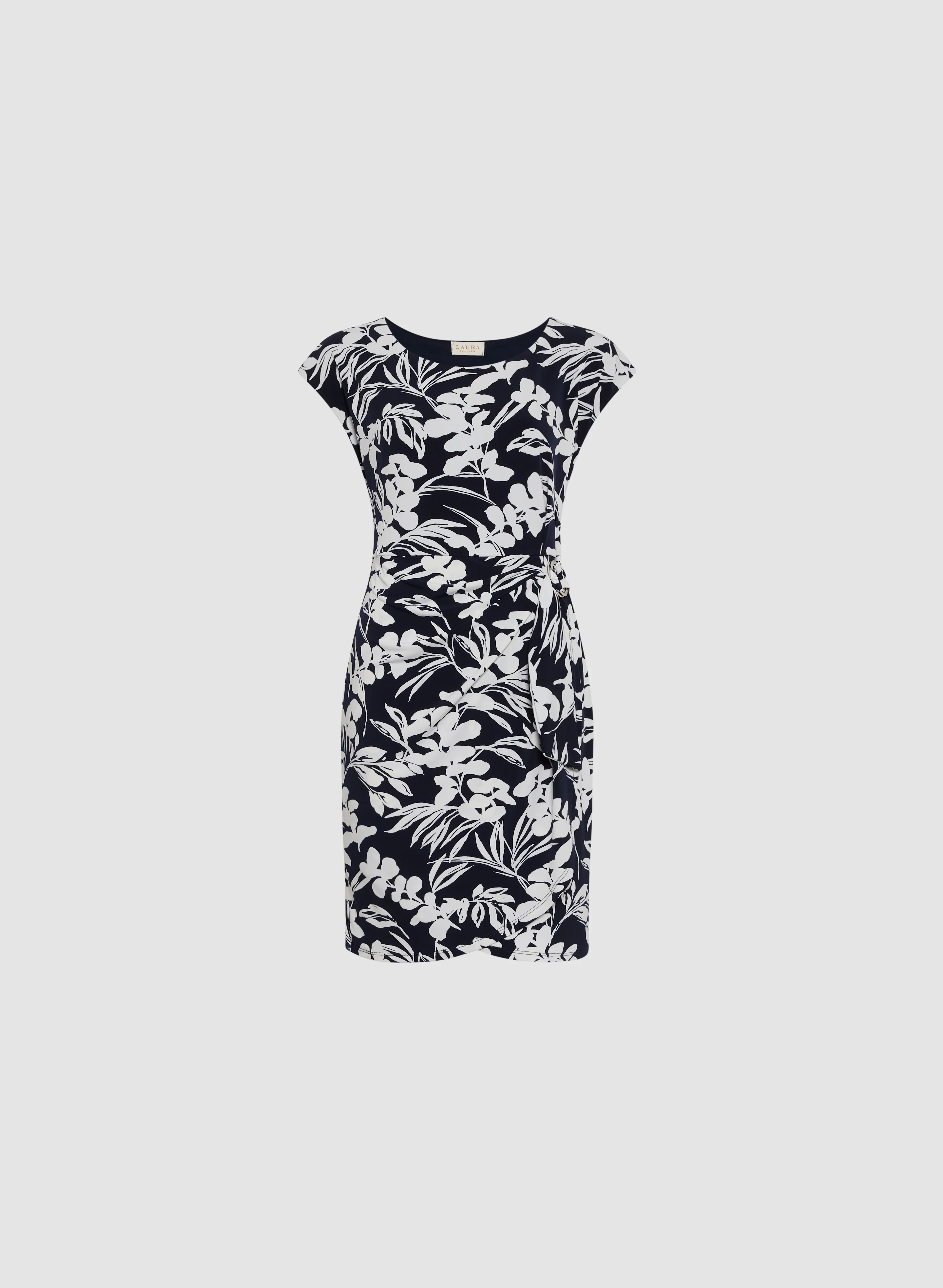 Side-Tucked Leaf Print Dress - Image 6