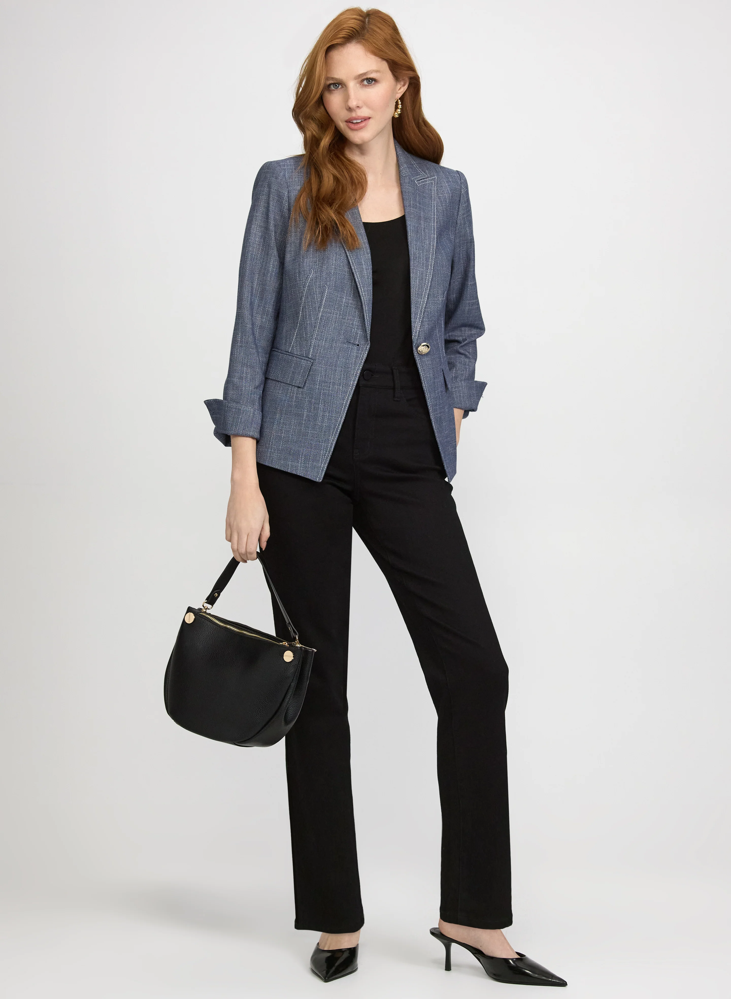Single-Button Blazer & Straight-Leg Jeans