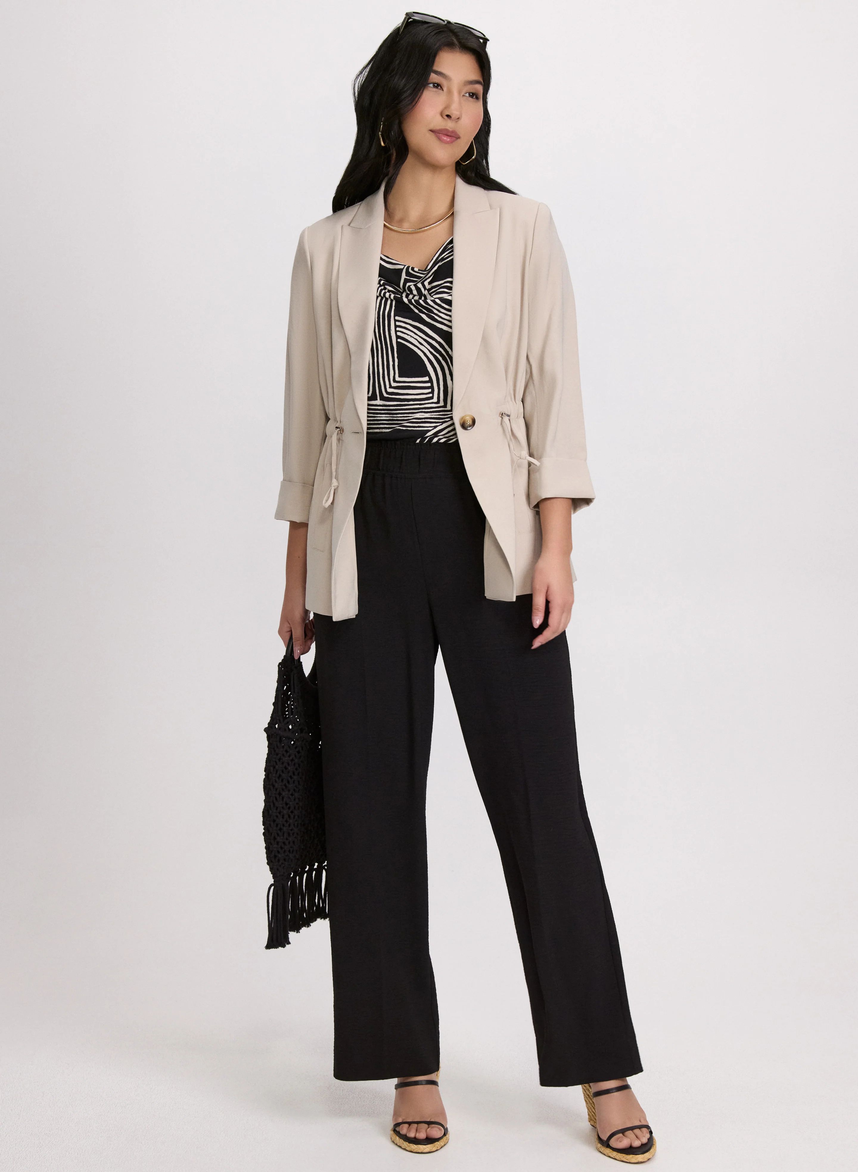 Single-Button Jacket & Pull-On Wide-Leg Pants