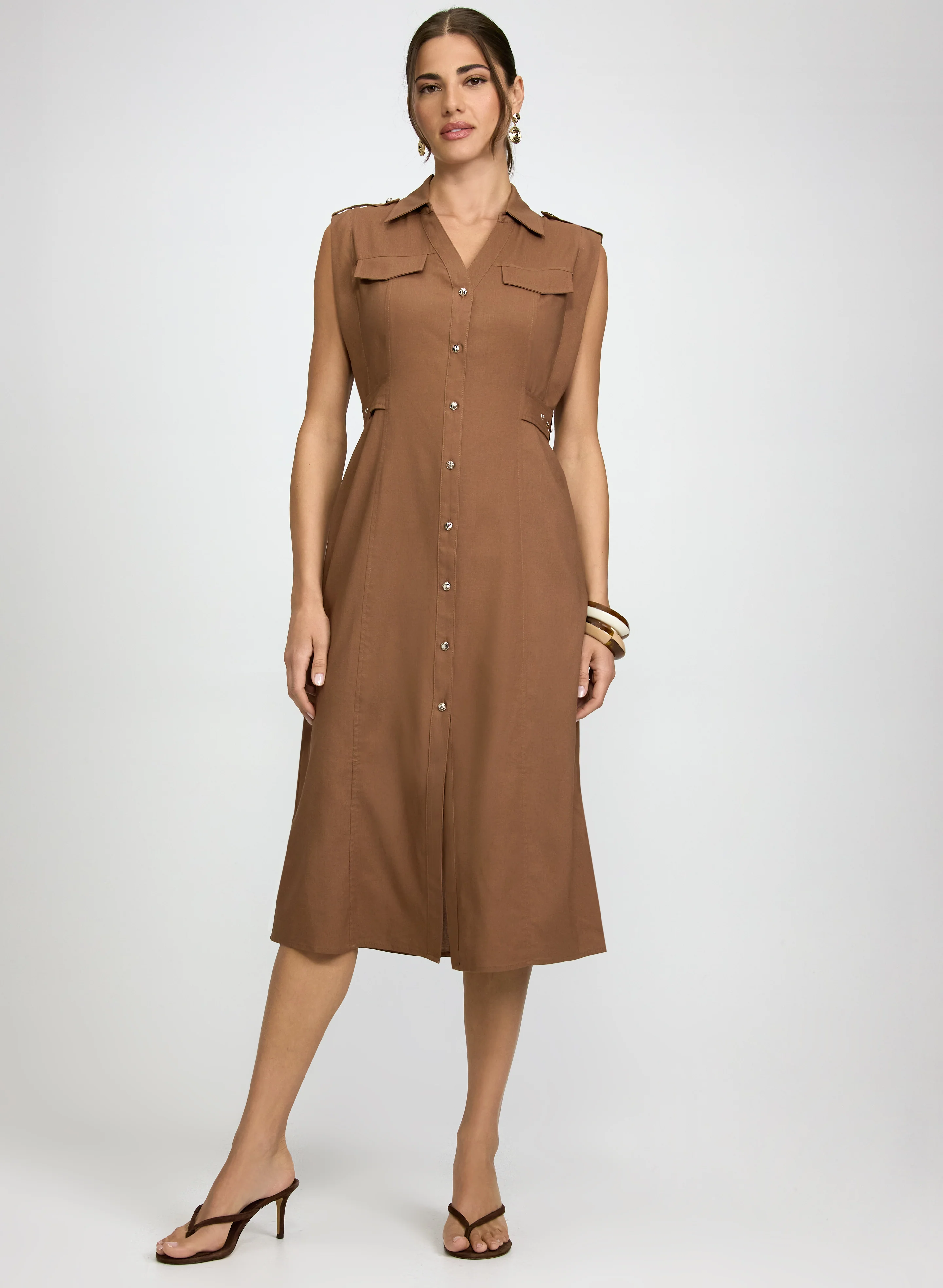 Sleeveless Button-Down Midi Dress