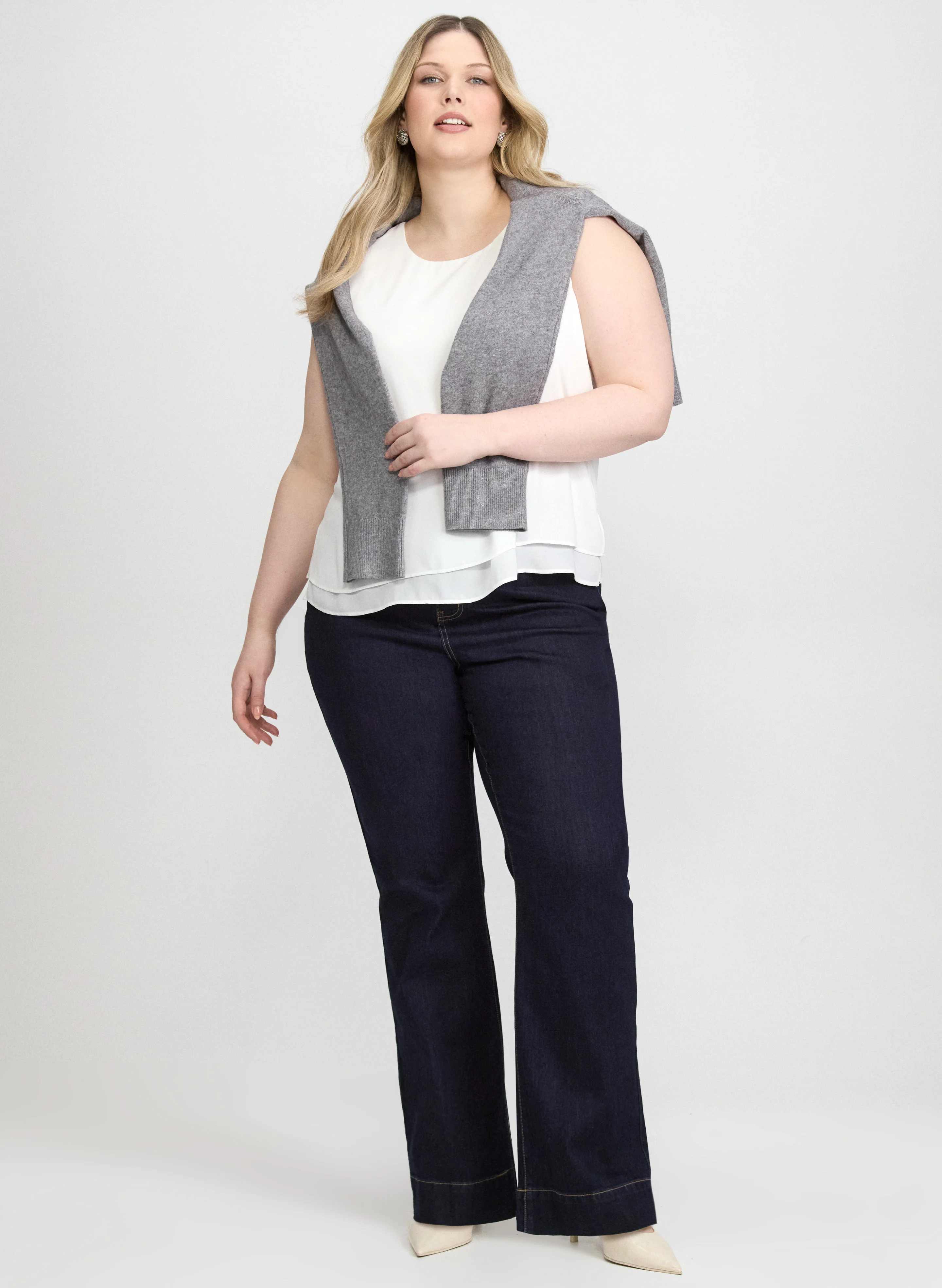 Sleeveless Crepe Blouse & Wide-Leg Jeans