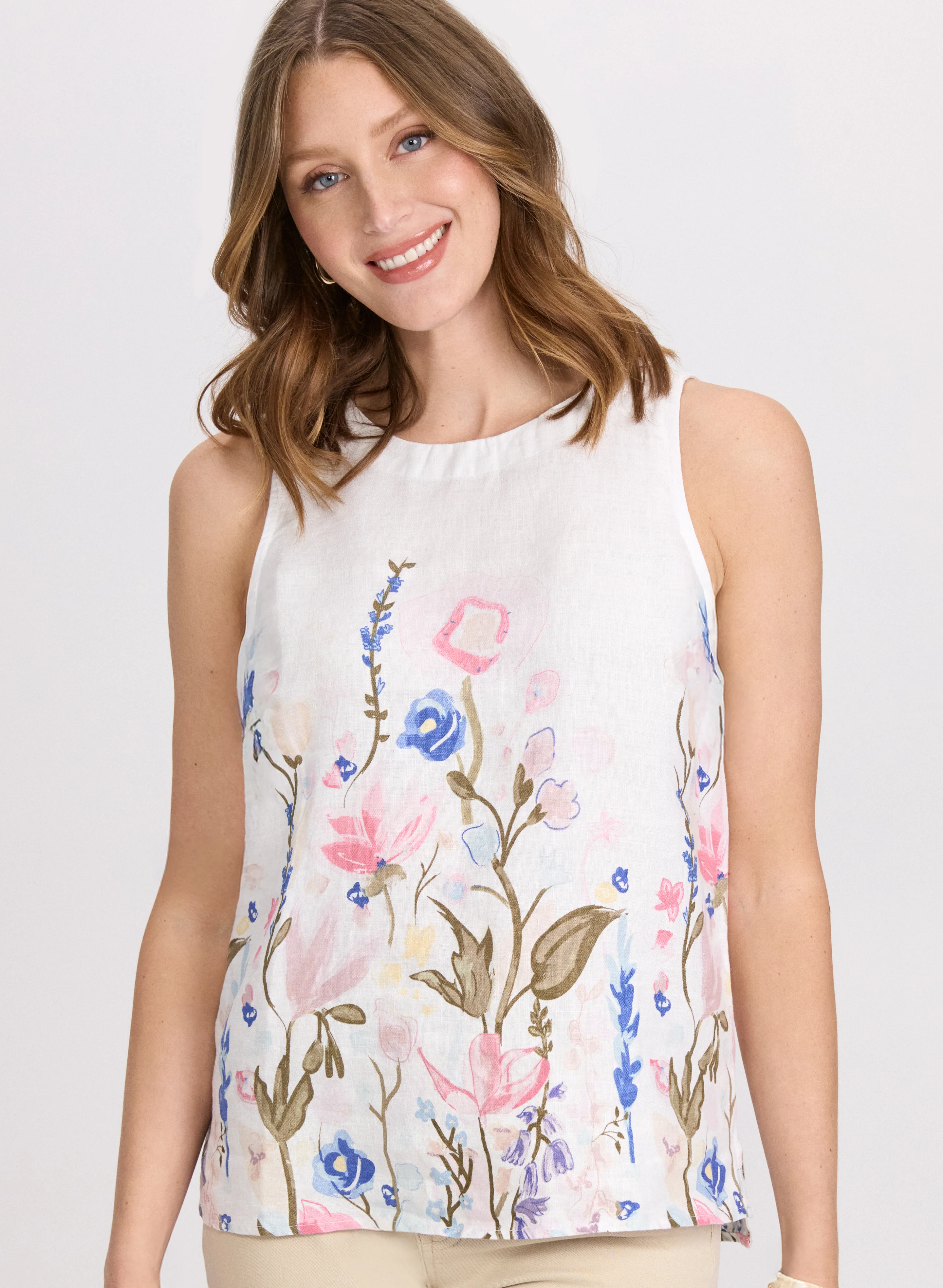 Charlie B - Sleeveless Floral Linen Blouse