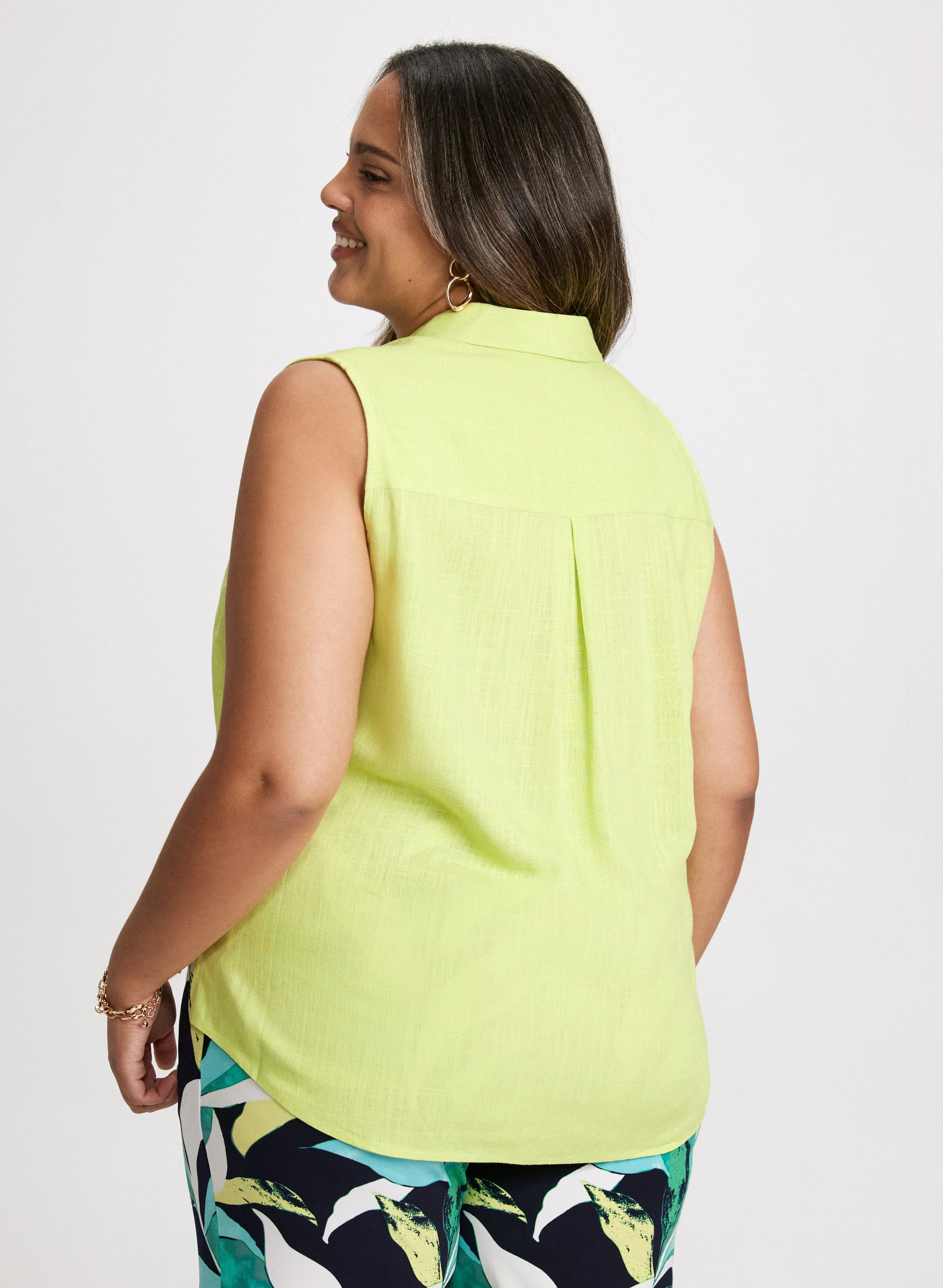 Sleeveless Linen-Blend Blouse - Image 4