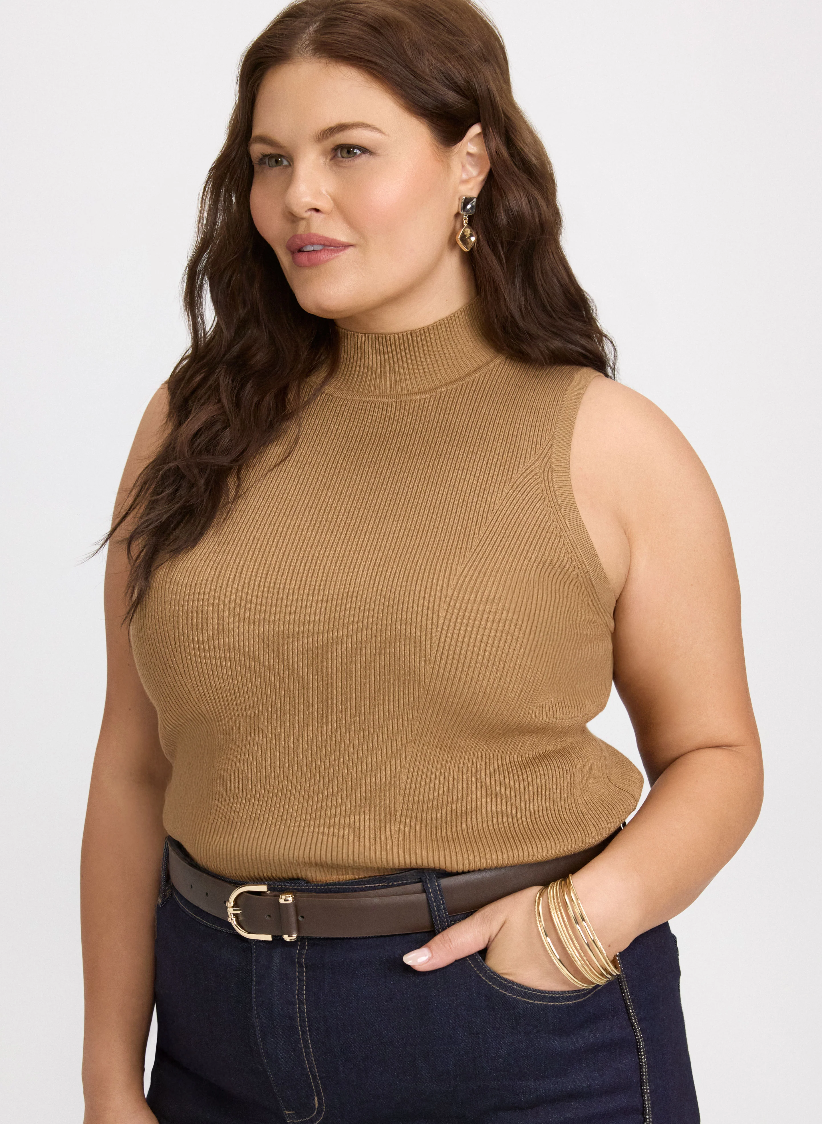Sleeveless Mock Neck Knit