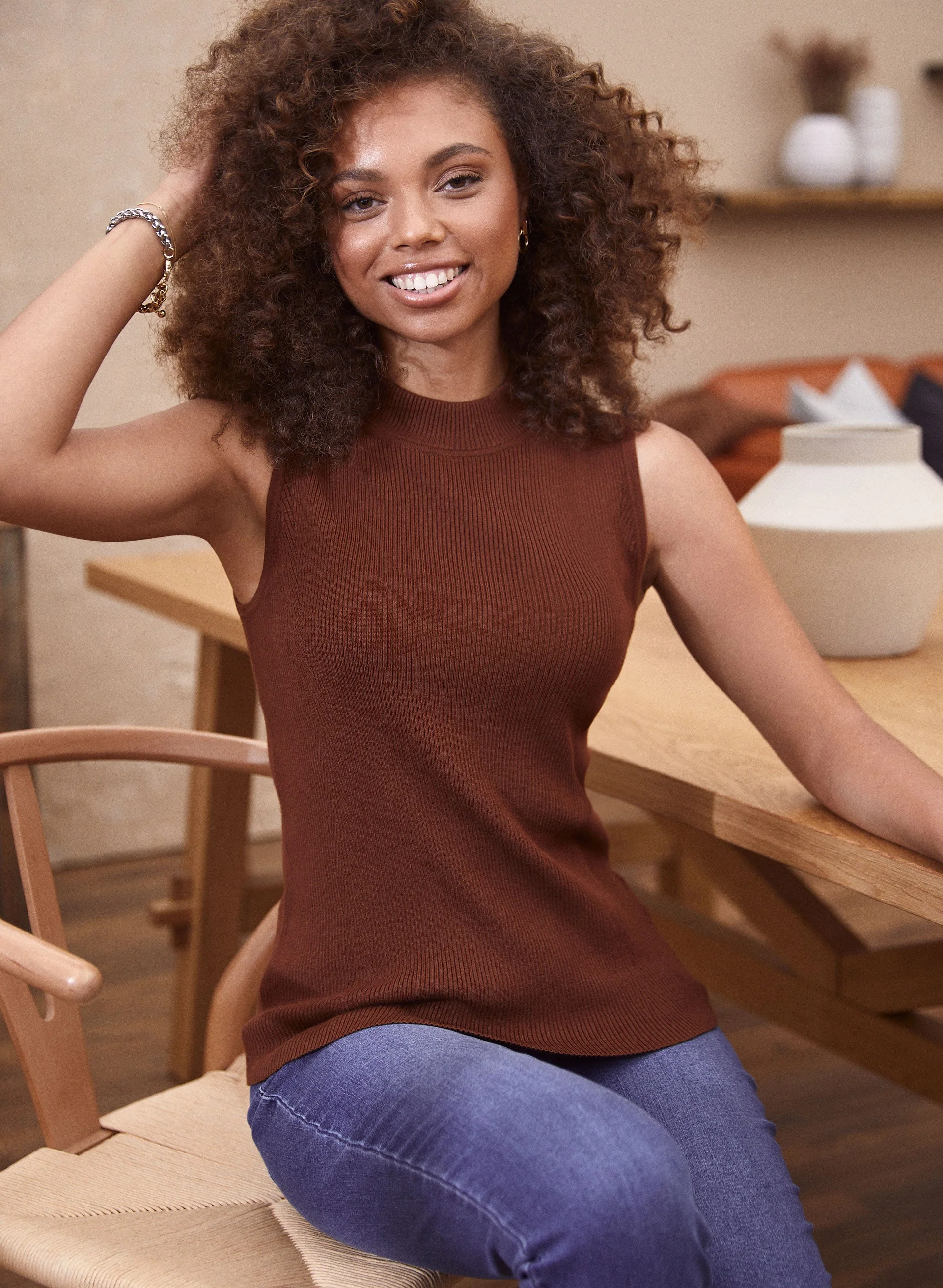 Sleeveless Mock Neck Sweater