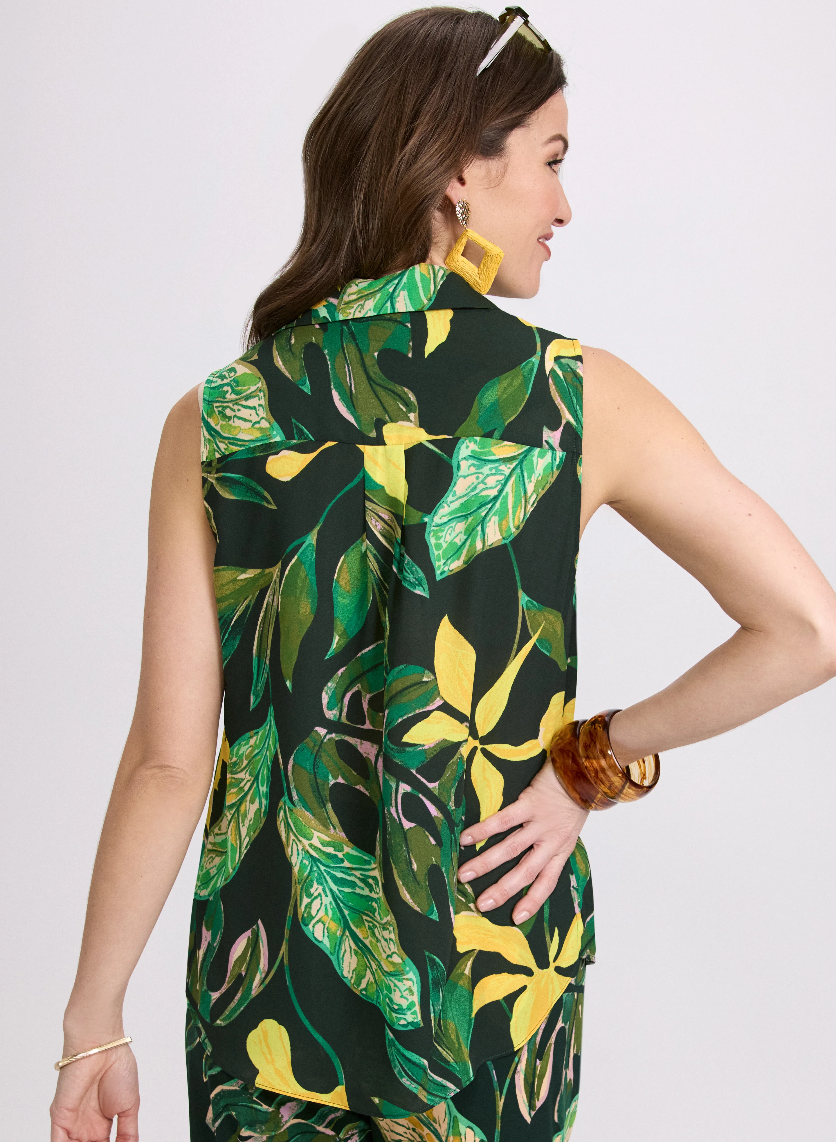 Sleeveless Palm Print Blouse - Image 4