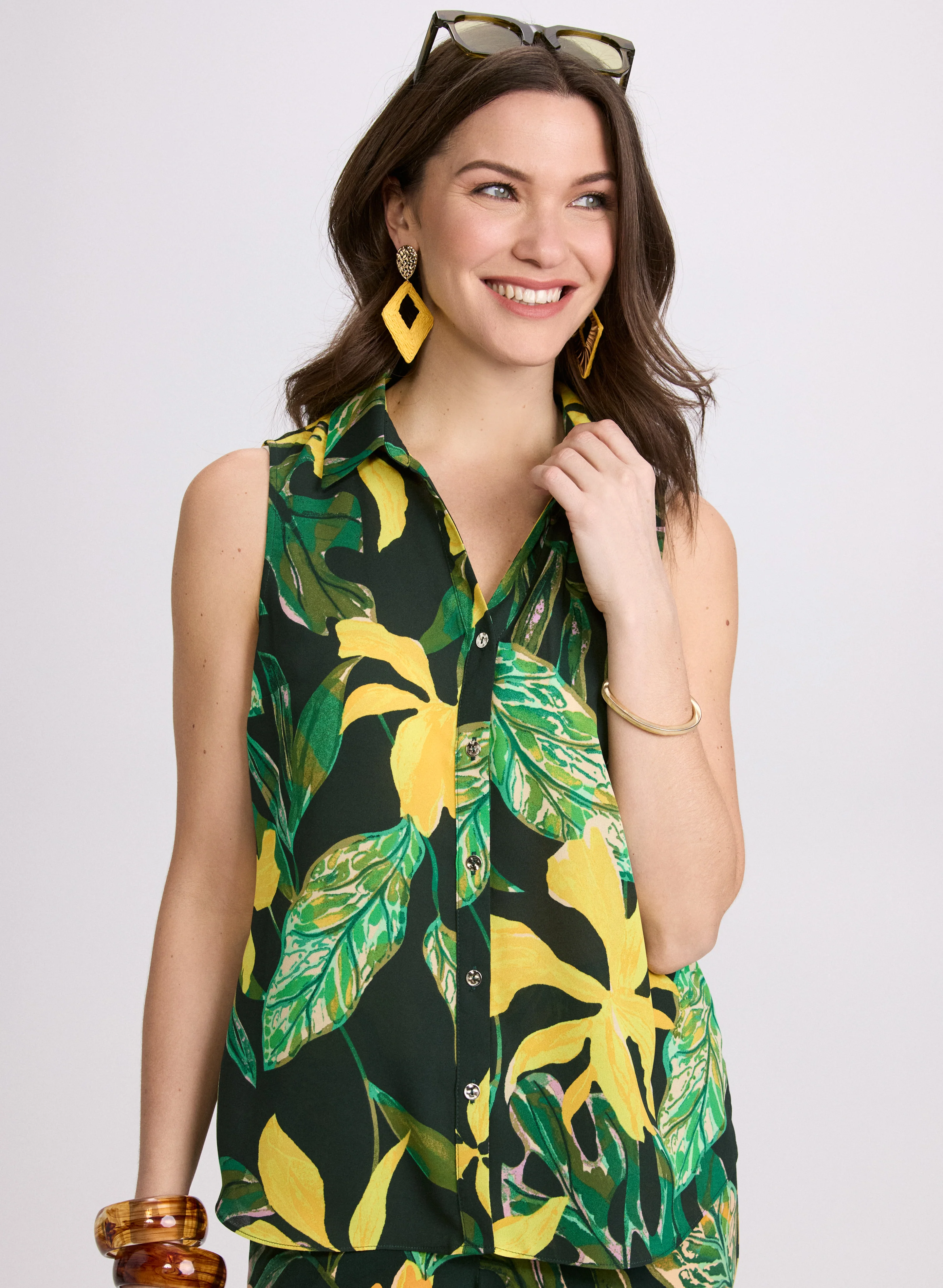 Sleeveless Palm Print Blouse - Image 5