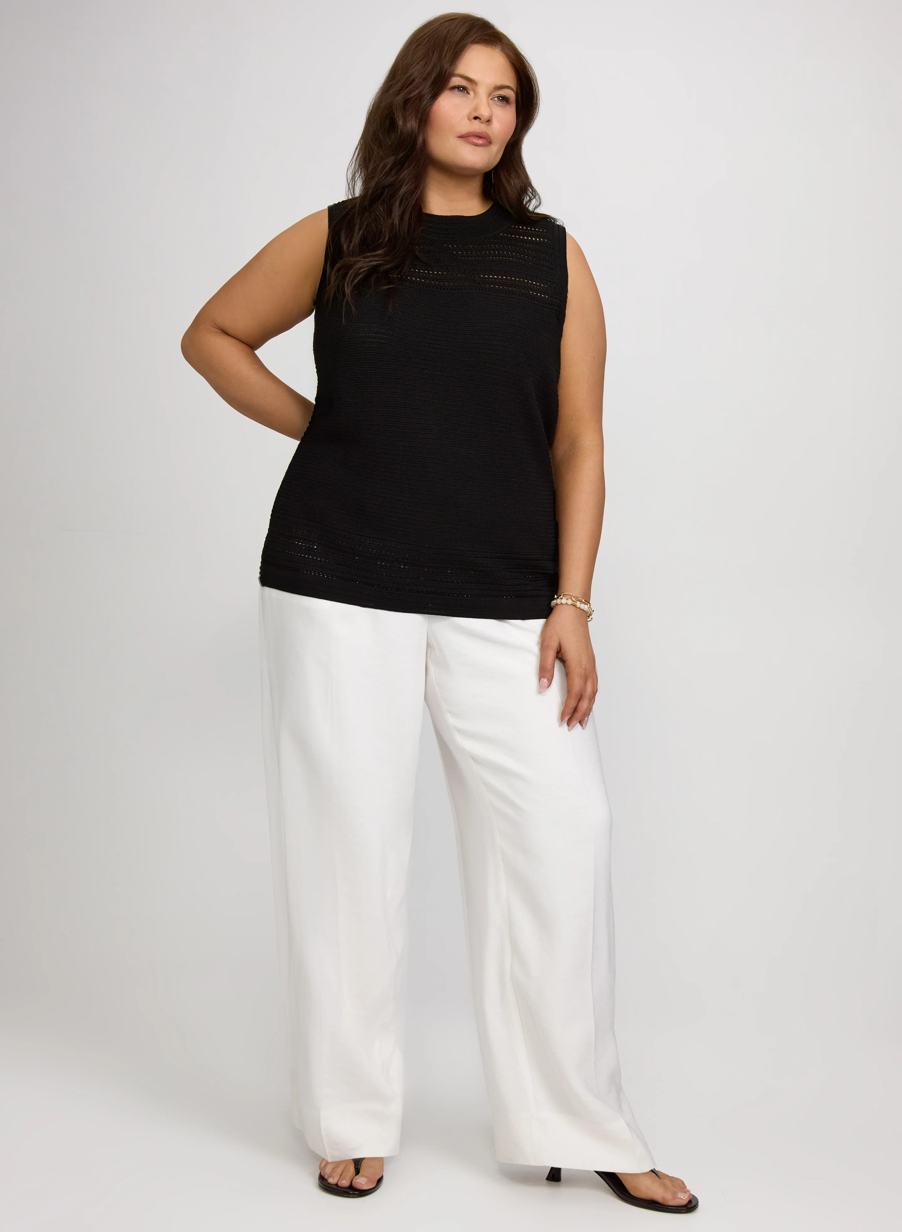 Sleeveless Pointelle Knit Tank - Image 3